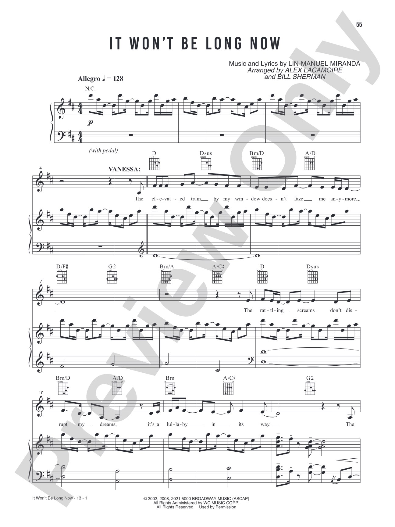 It Won't Be Long Now (Music from the Original Motion Picture Soundtrack, <i>In The Heights</i>): Piano/Vocal/Guitar