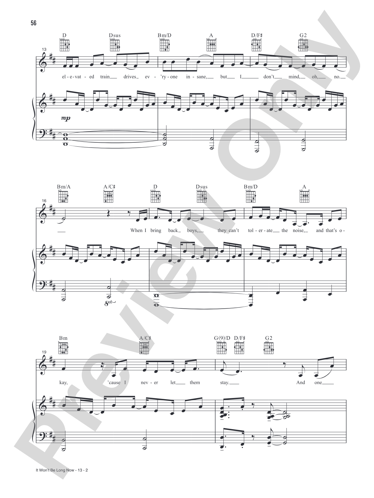 It Won't Be Long Now (Music from the Original Motion Picture Soundtrack, <i>In The Heights</i>): Piano/Vocal/Guitar