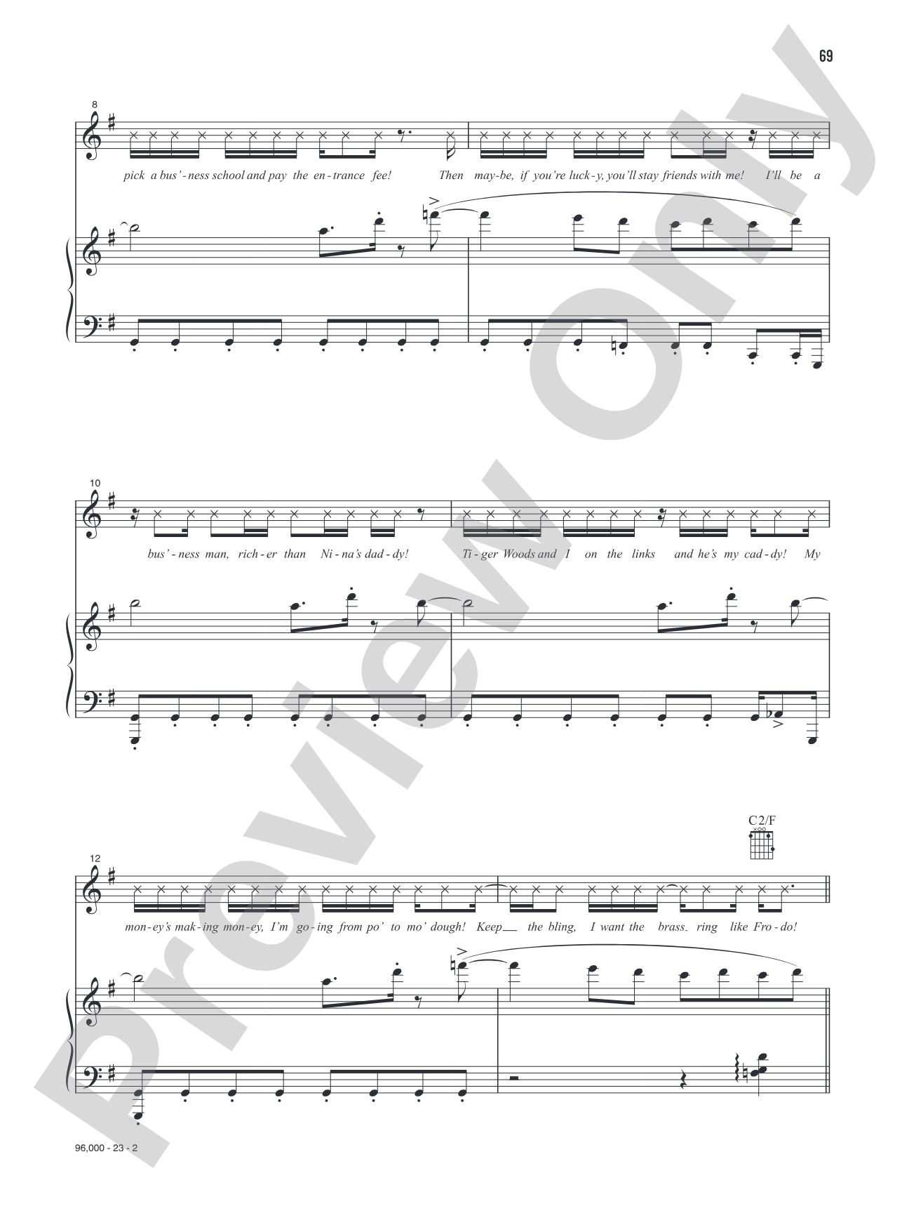 96,000 (Music from the Original Motion Picture Soundtrack, <i>In The Heights</i>): Piano/Vocal/Guitar