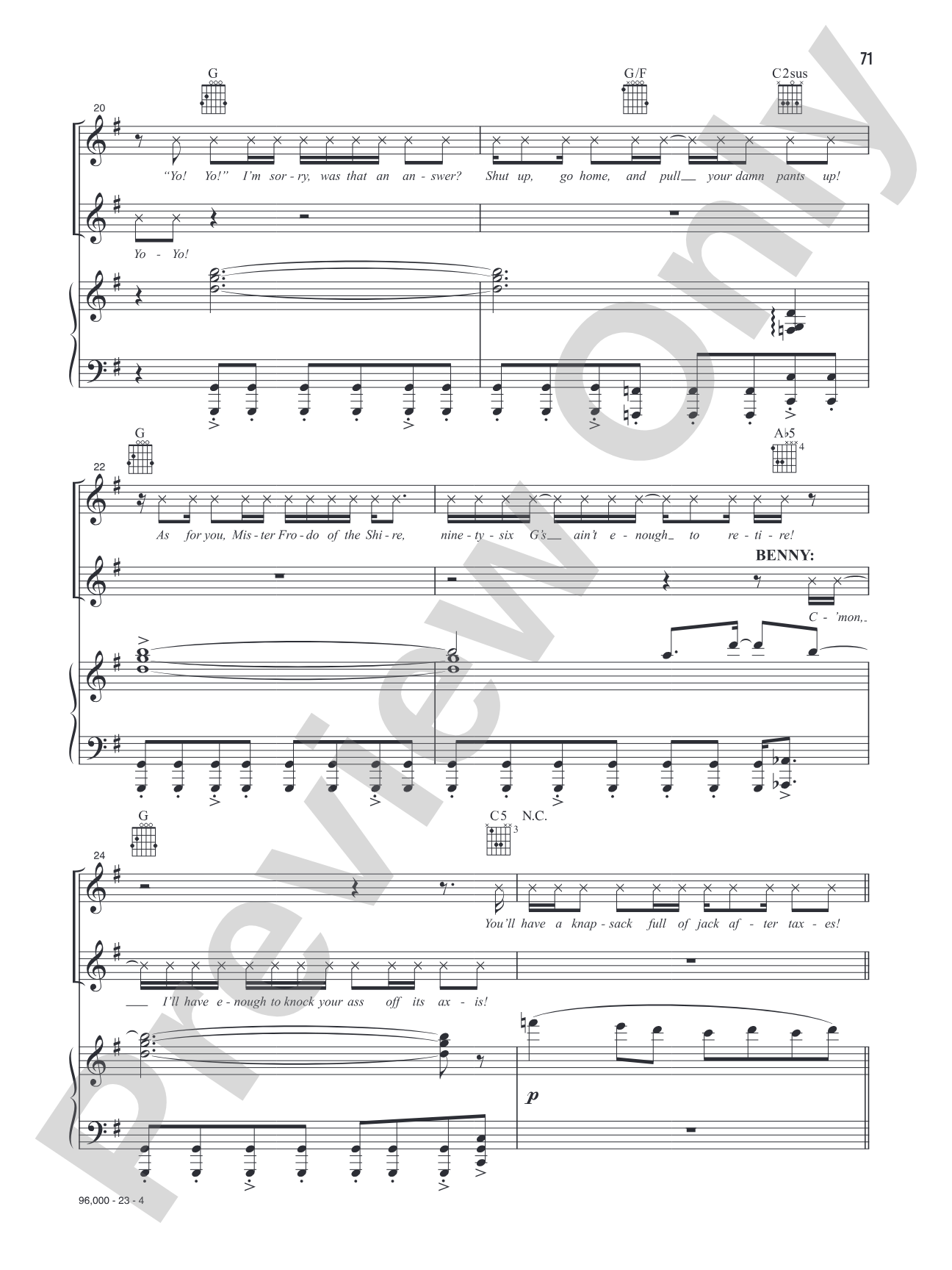 96,000 (Music from the Original Motion Picture Soundtrack, <i>In The Heights</i>): Piano/Vocal/Guitar