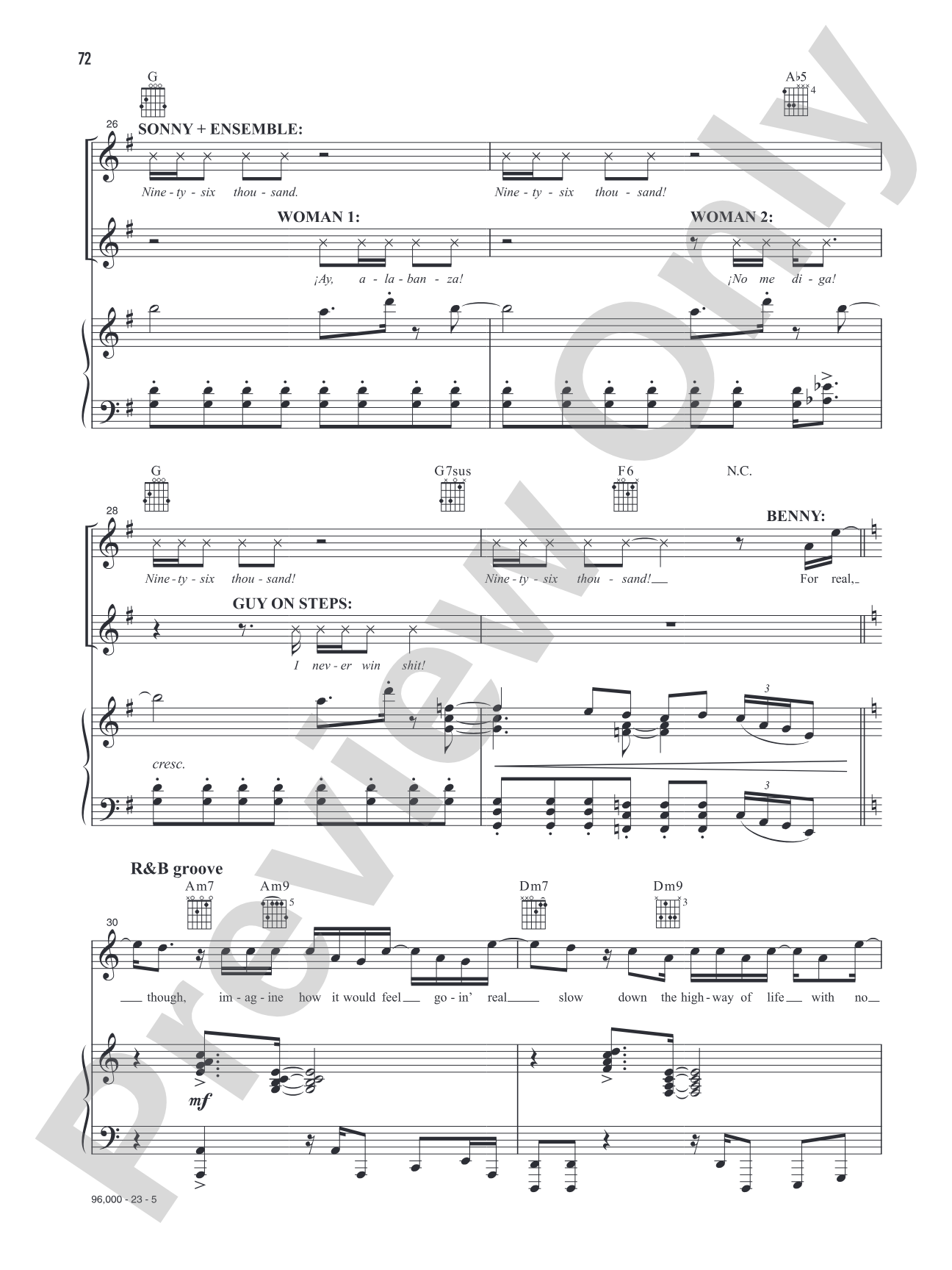 96,000 (Music from the Original Motion Picture Soundtrack, <i>In The Heights</i>): Piano/Vocal/Guitar