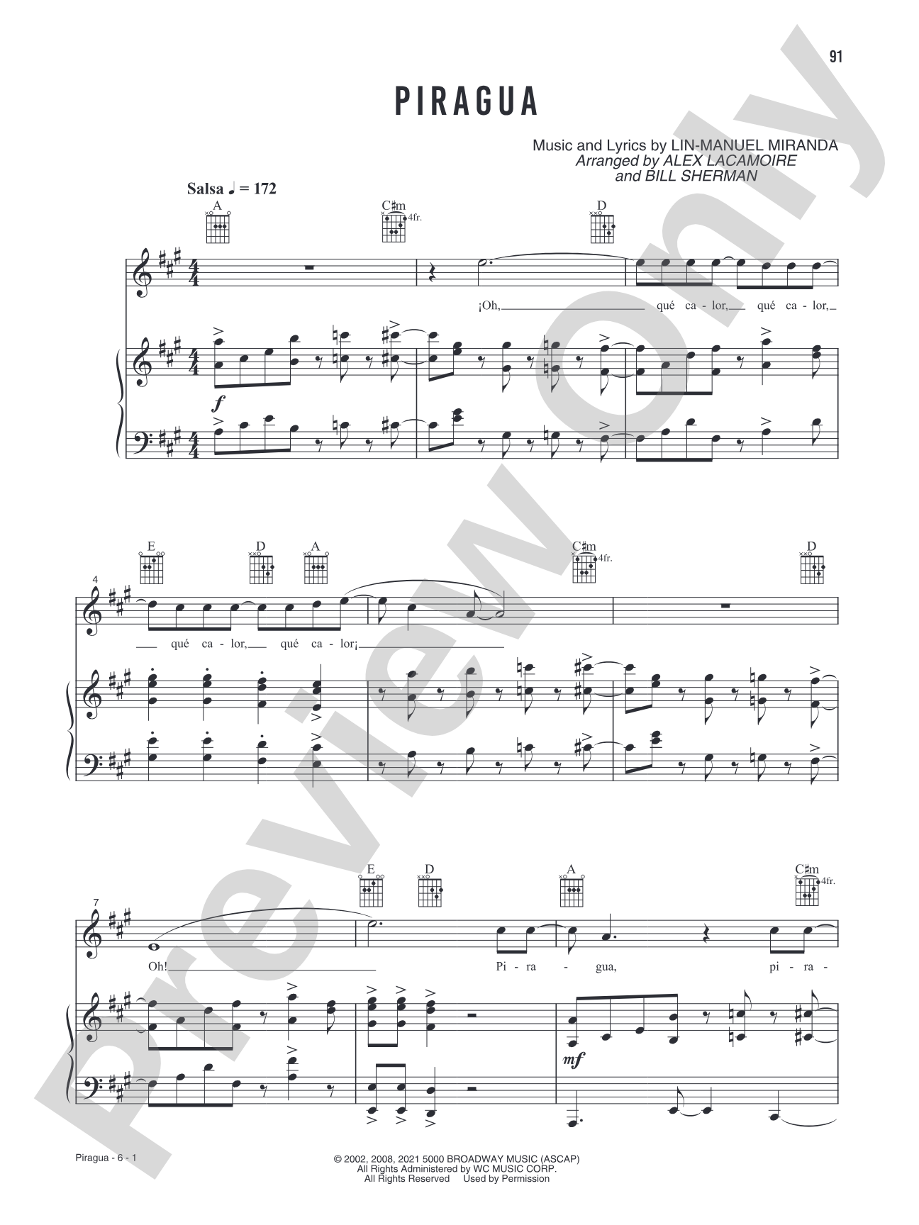 Piragua (Music from the Original Motion Picture Soundtrack, <i>In The Heights</i>): Piano/Vocal/Guitar