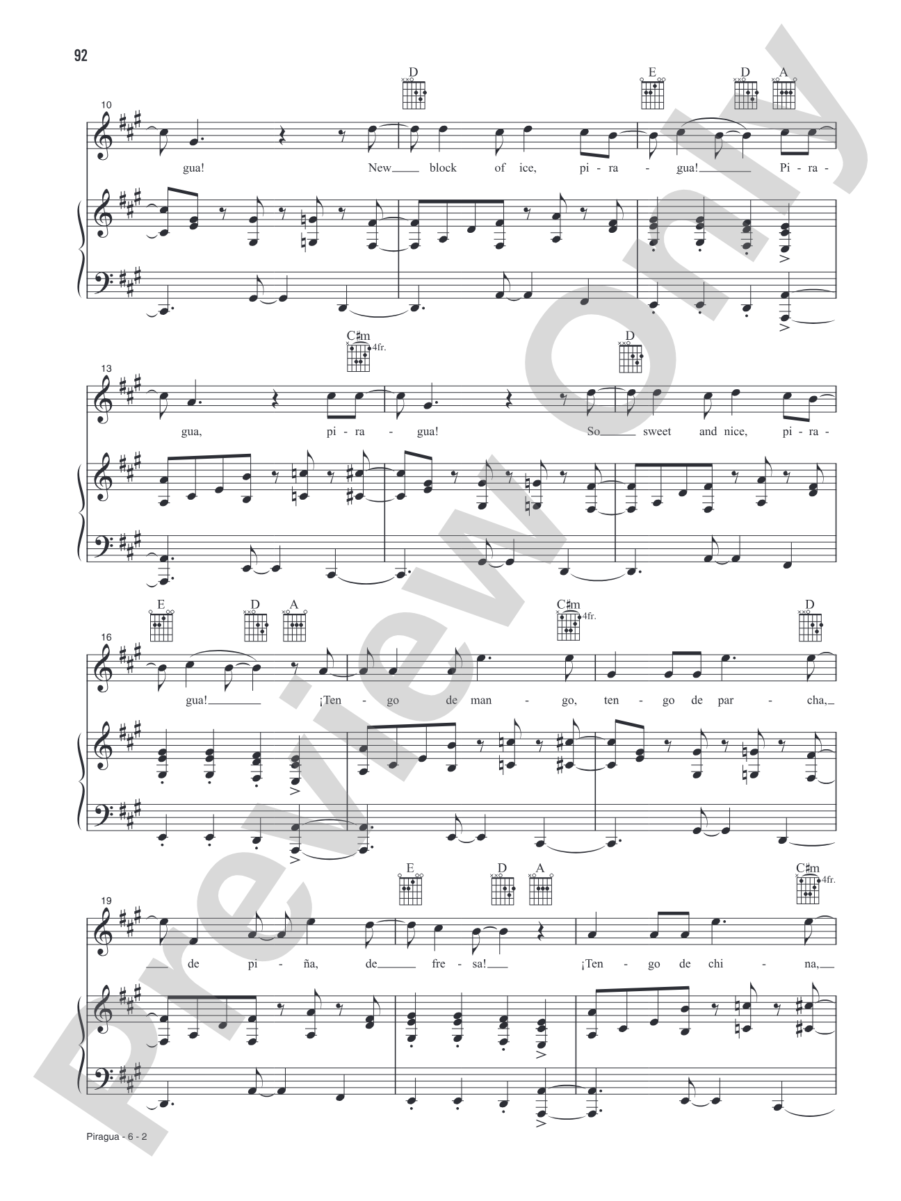 Piragua (Music from the Original Motion Picture Soundtrack, <i>In The Heights</i>): Piano/Vocal/Guitar