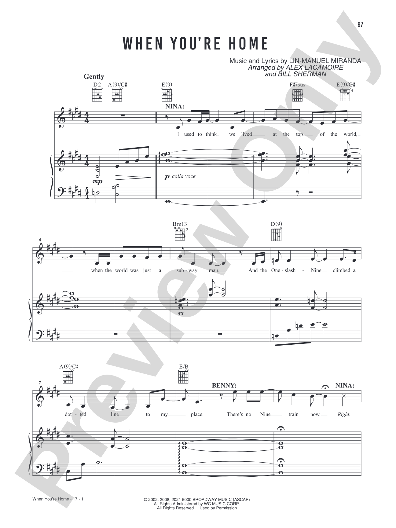 When You're Home (Music from the Original Motion Picture Soundtrack, <i>In The Heights</i>): Piano/Vocal/Guitar