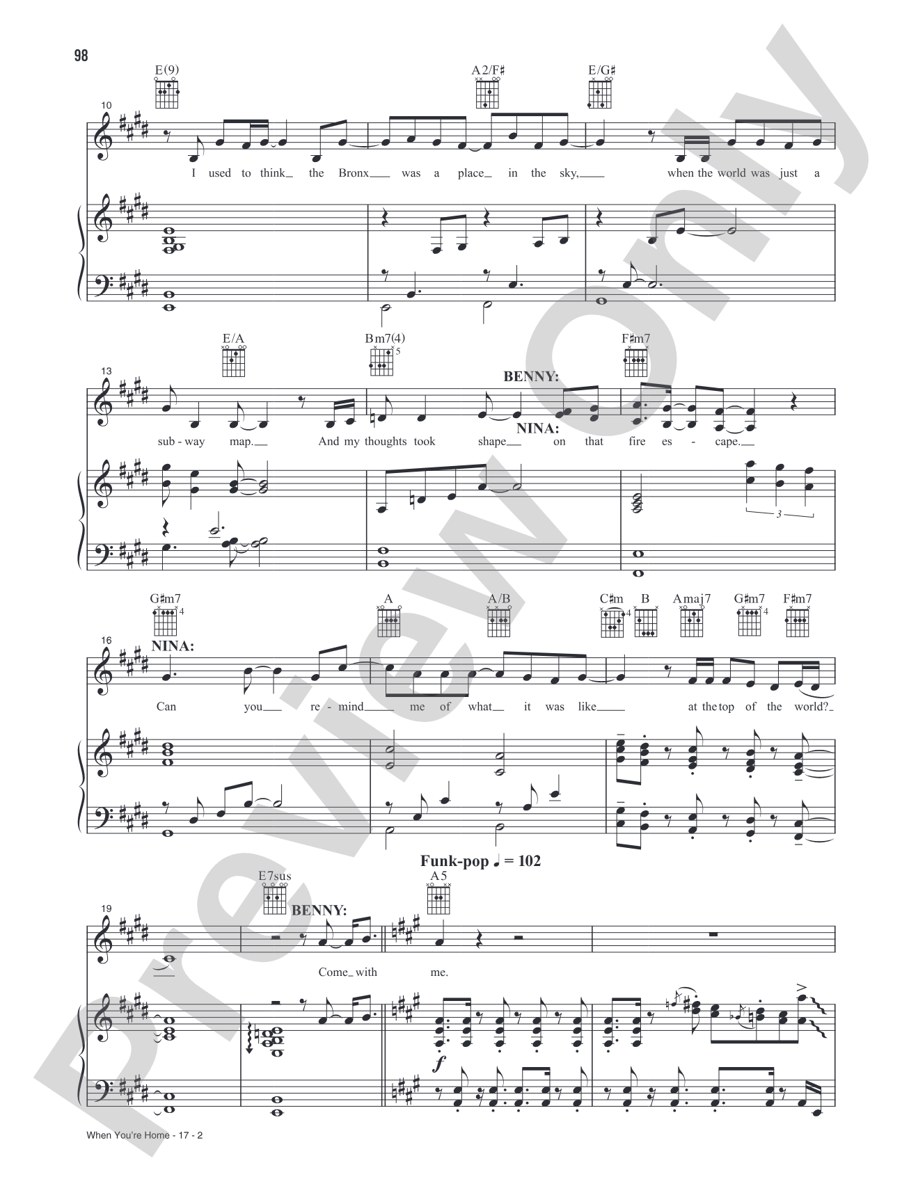 When You're Home (Music from the Original Motion Picture Soundtrack, <i>In The Heights</i>): Piano/Vocal/Guitar