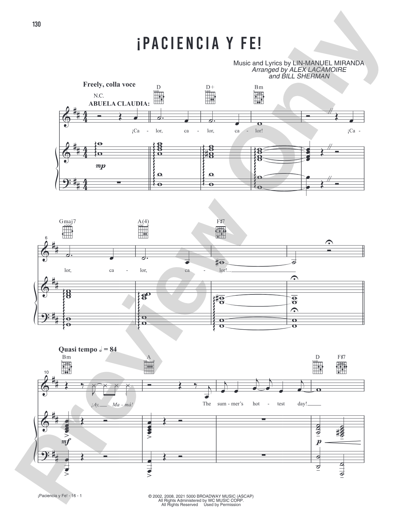 ¡Paciencia Y Fe! (Music from the Original Motion Picture Soundtrack, <i>In The Heights</i>): Piano/Vocal/Guitar