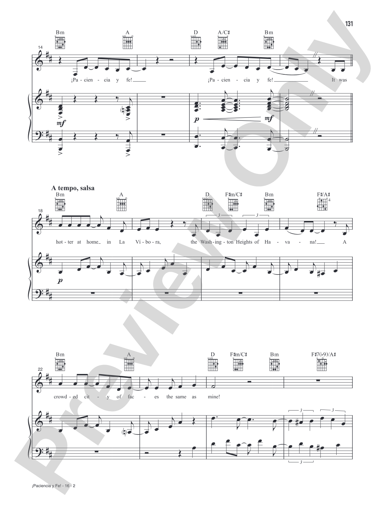 ¡Paciencia Y Fe! (Music from the Original Motion Picture Soundtrack, <i>In The Heights</i>): Piano/Vocal/Guitar