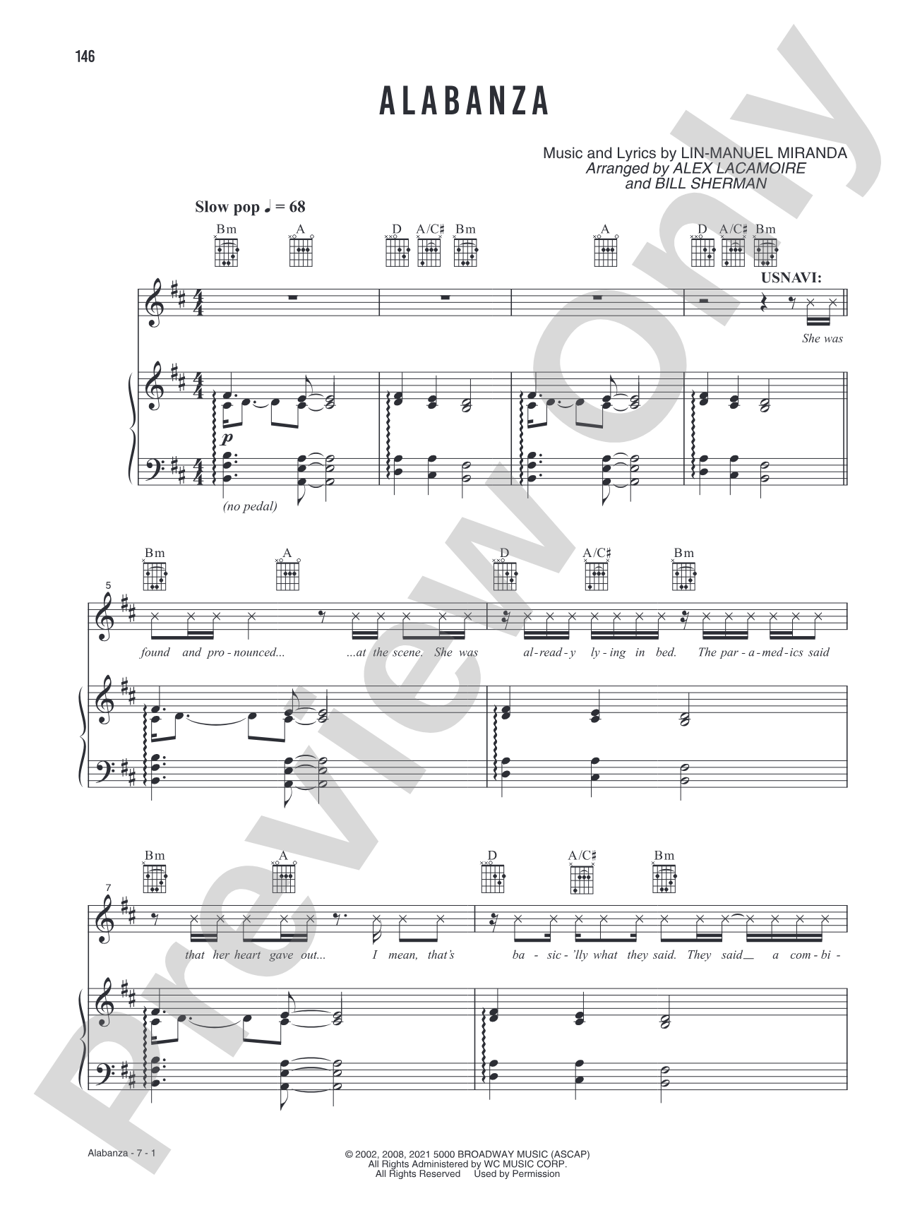 Alabanza (Music from the Original Motion Picture Soundtrack, <i>In The Heights</i>): Piano/Vocal/Guitar