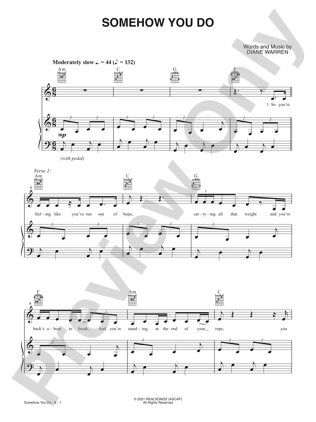 Somehow You Do (from the Motion Picture <i>Four Good Days</i>): Piano/Vocal/Guitar