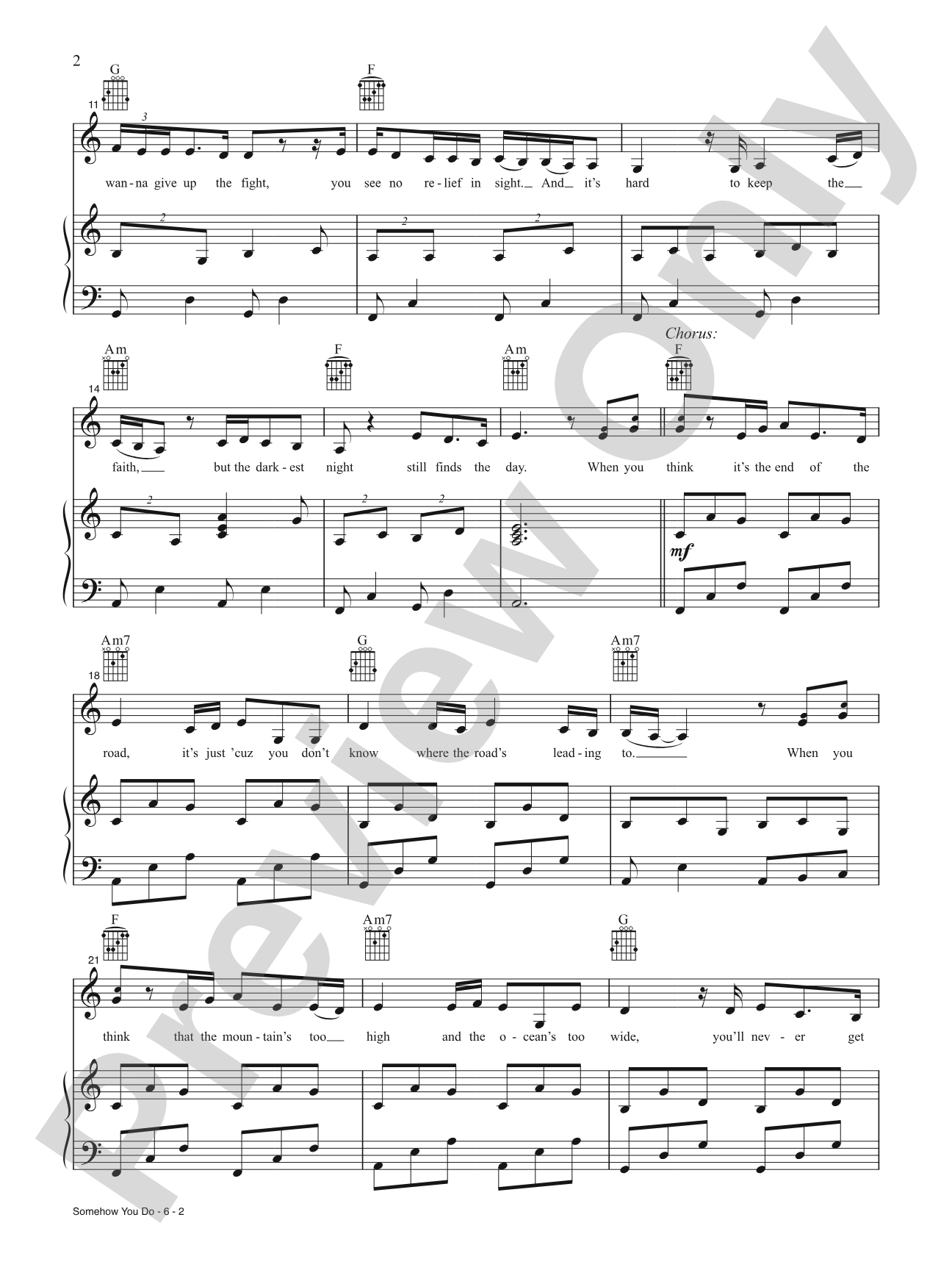 Somehow You Do (from the Motion Picture <i>Four Good Days</i>): Piano/Vocal/Guitar