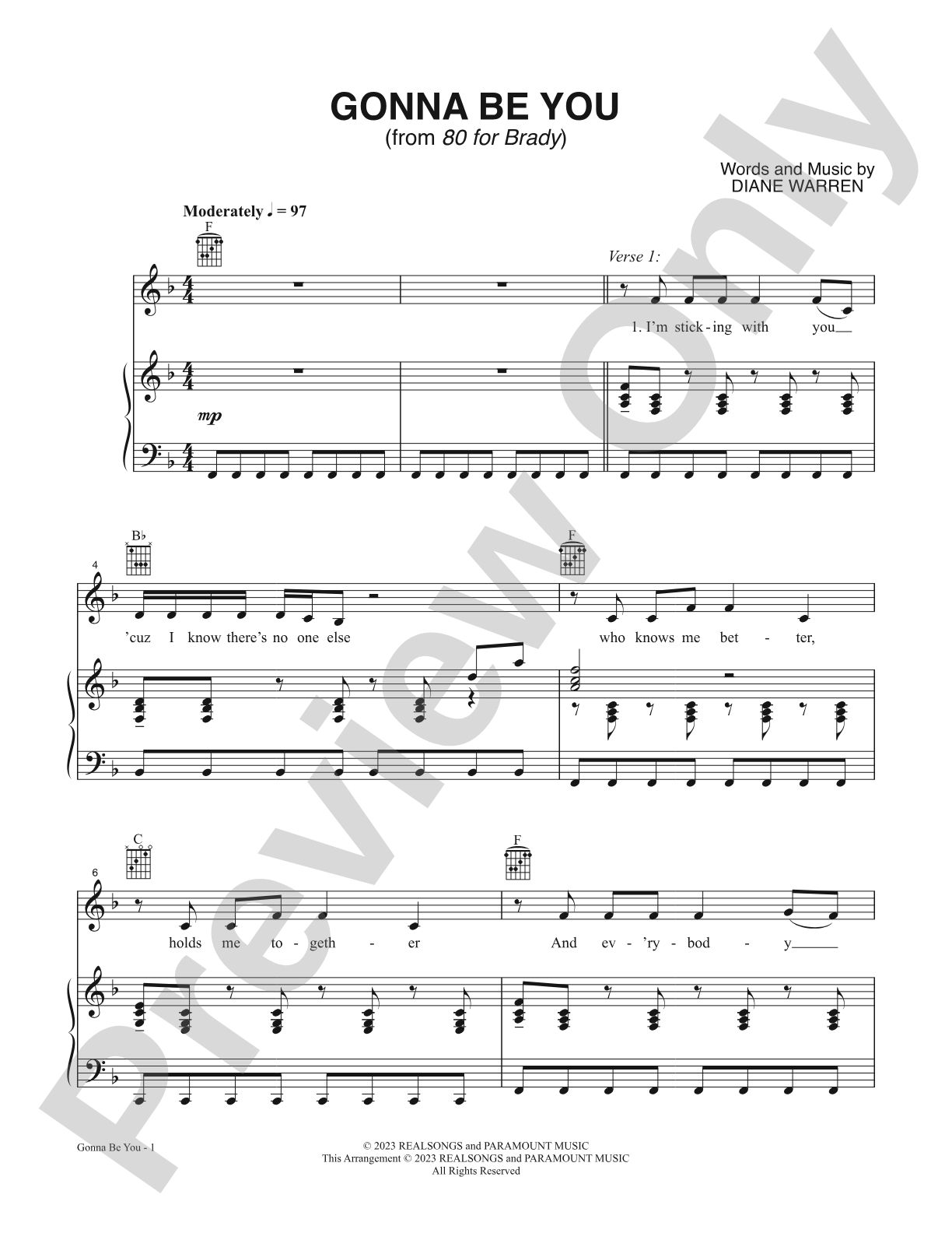 Gonna Be You (from <i>80 for Brady</i>): Piano/Vocal/Guitar