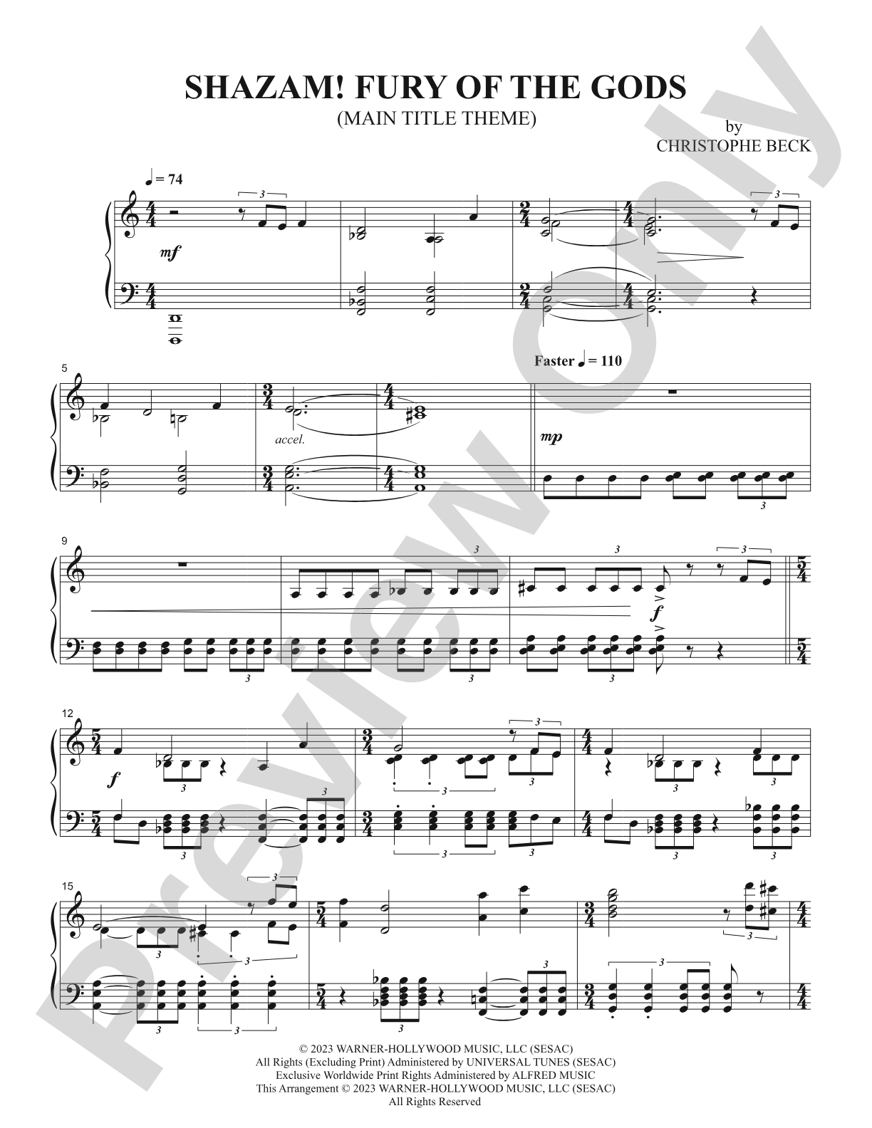 Shazam! Fury of the Gods (Main Title Theme): Piano