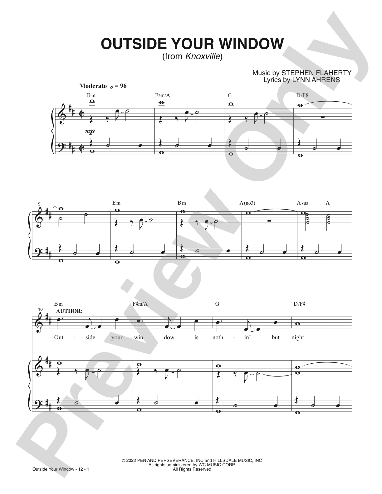 Outside Your Window from <i>Knoxville</i>: Piano/Vocal/Chords