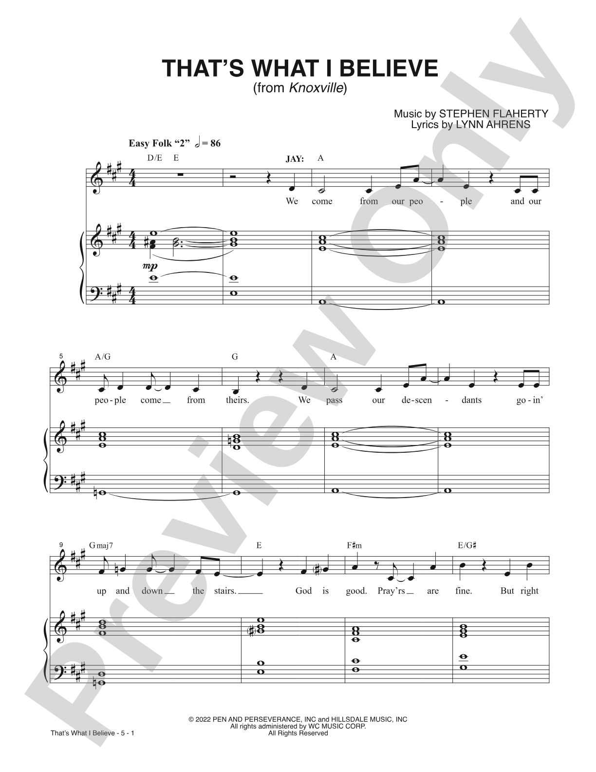 That's What I Believe from <i>Knoxville</i>: Piano/Vocal/Chords