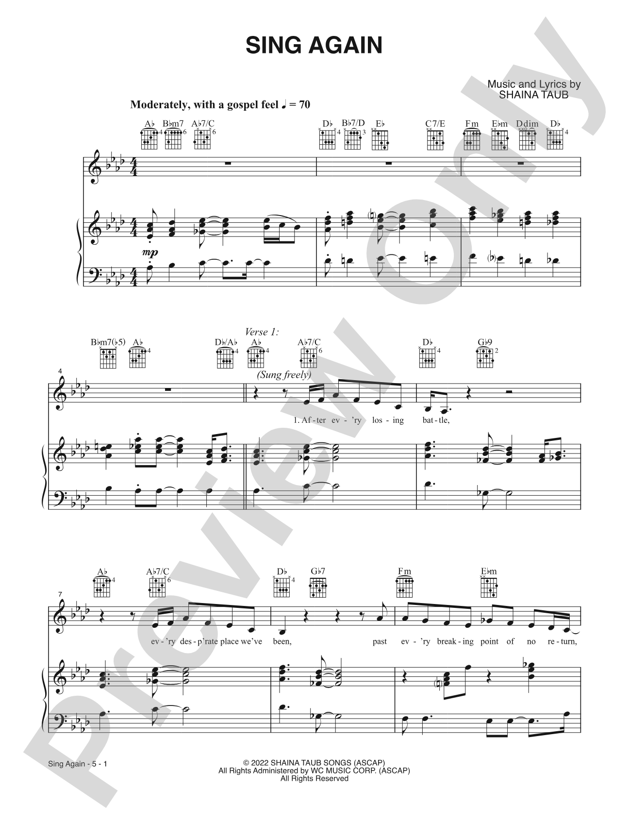 Sing Again: Piano/Vocal