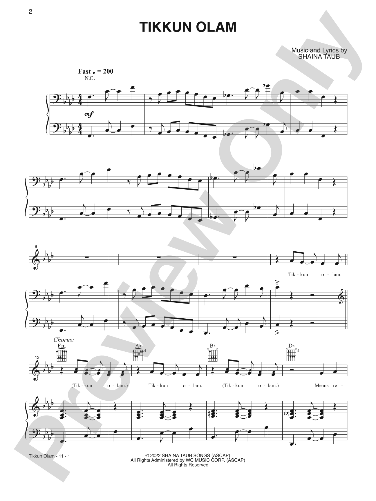 Tikkun Olam: Piano/Vocal