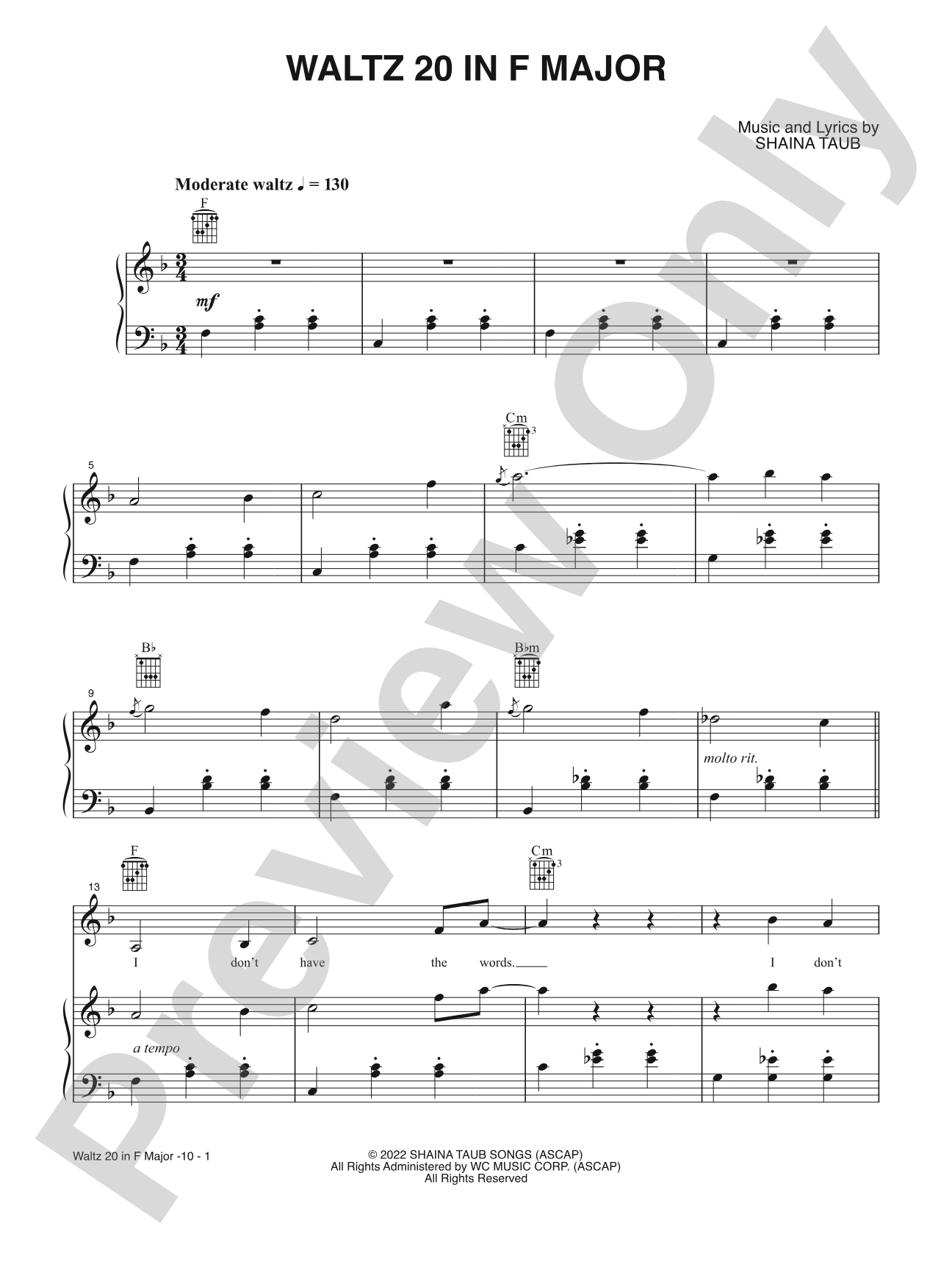 Waltz 20 in F Major: Piano/Vocal