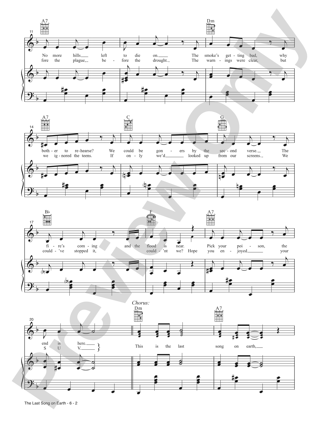 The Last Song on Earth: Piano/Vocal