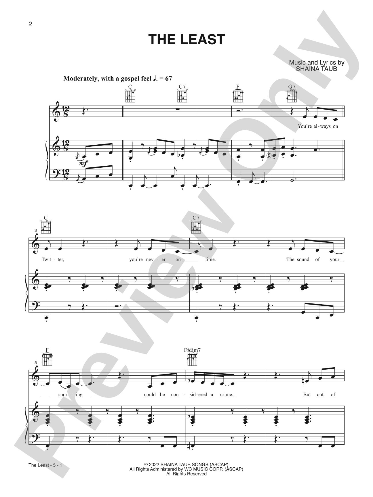 The Least: Piano/Vocal