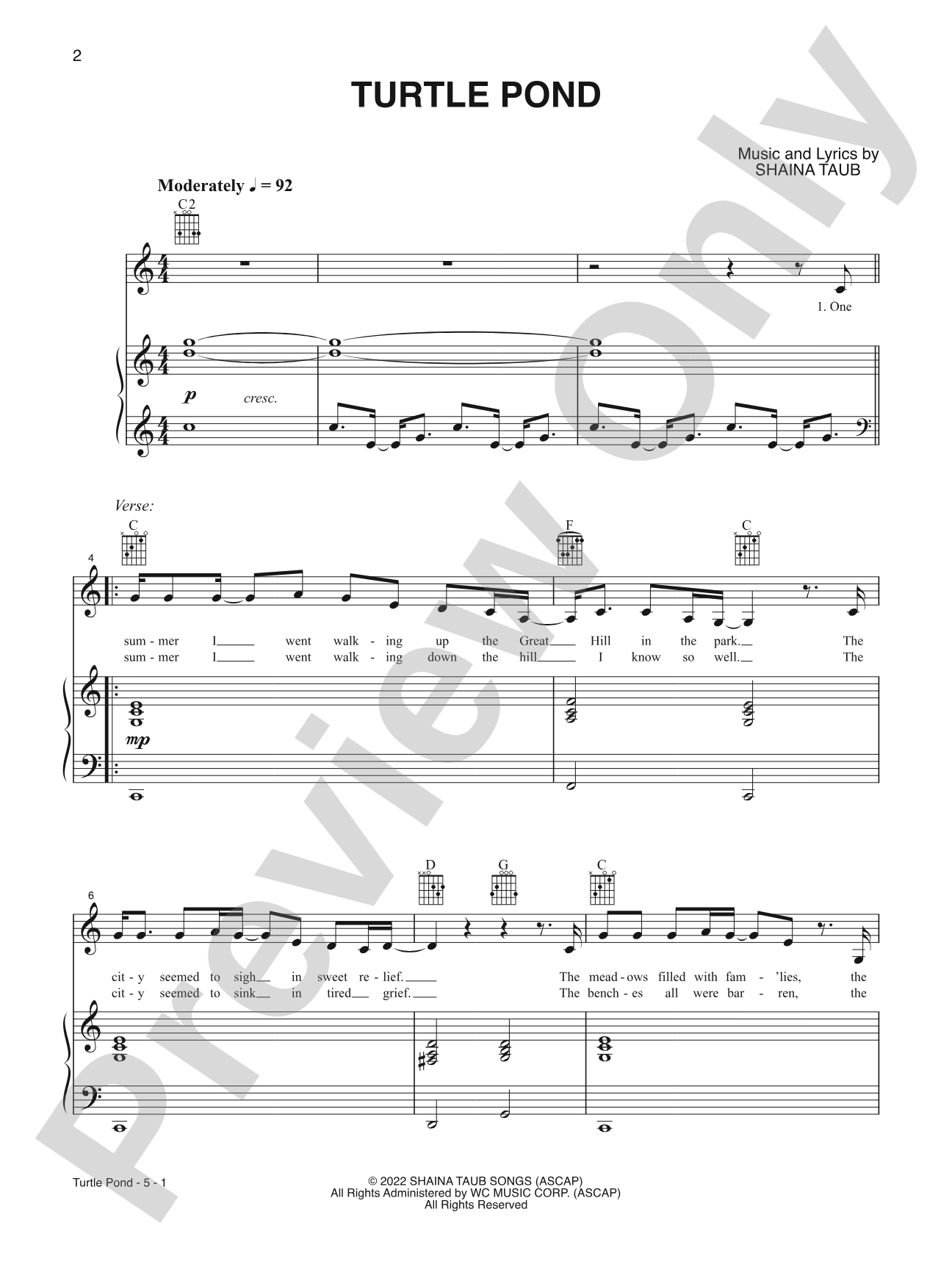 Turtle Pond: Piano/Vocal