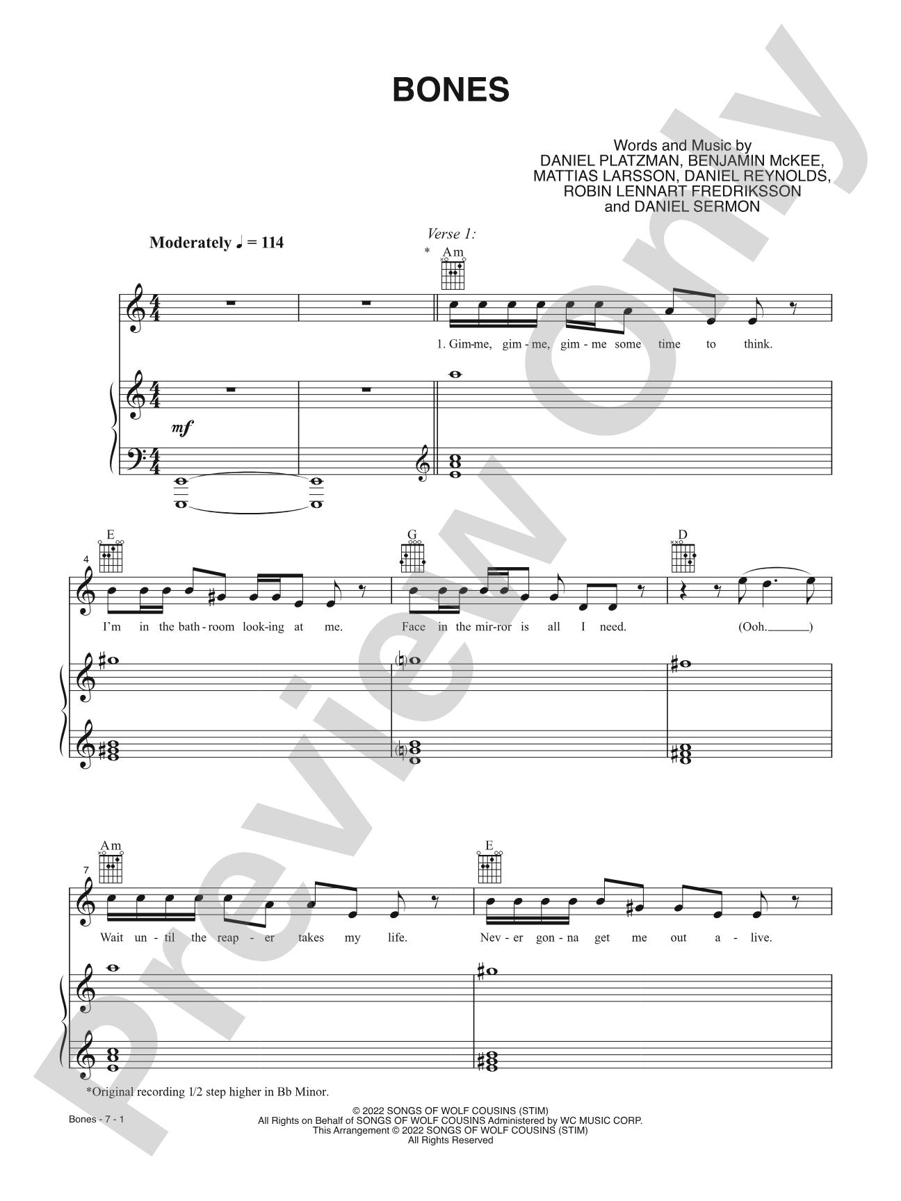 Bones: Piano/Vocal/Guitar
