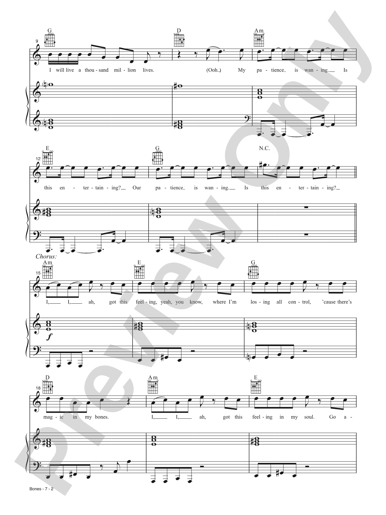 Bones: Piano/Vocal/Guitar