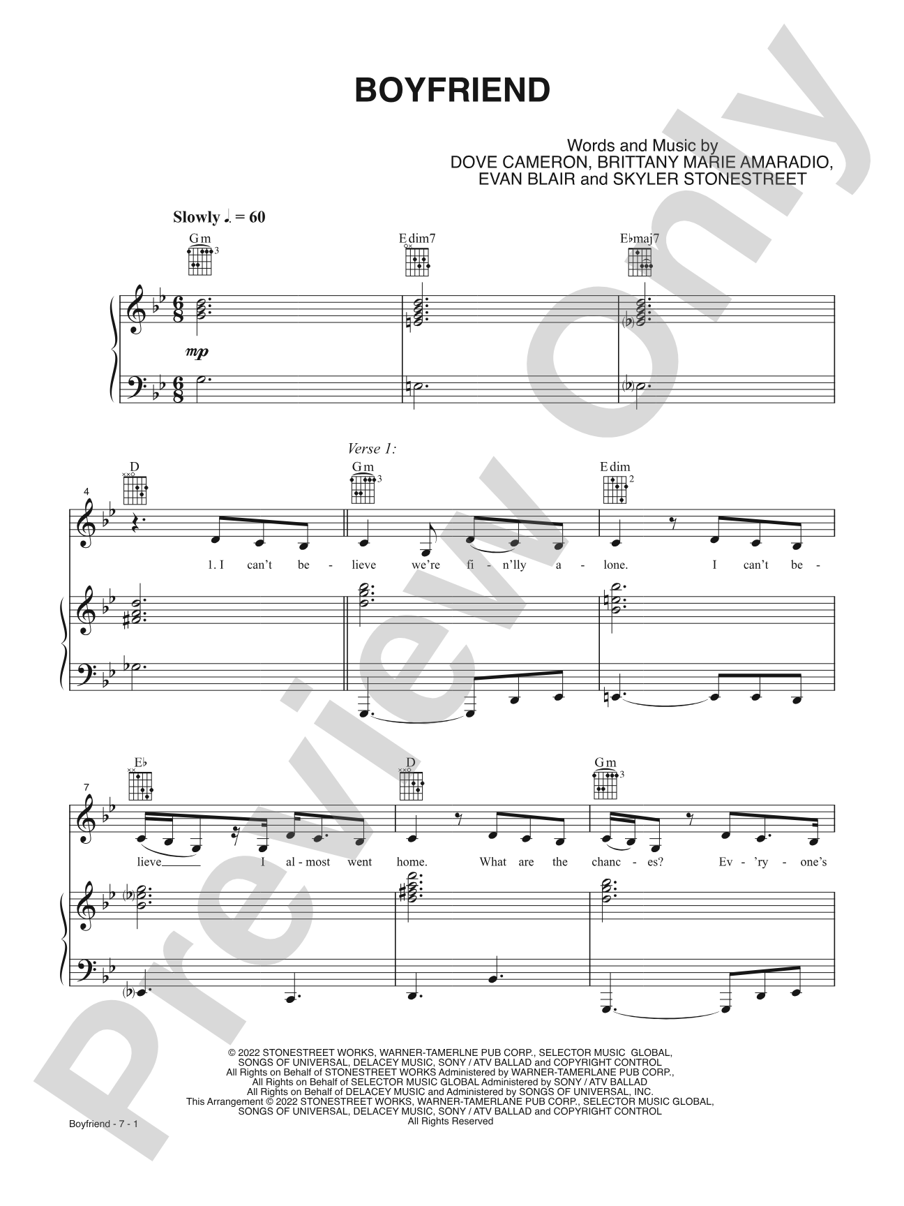 Boyfriend: Piano/Vocal/Guitar