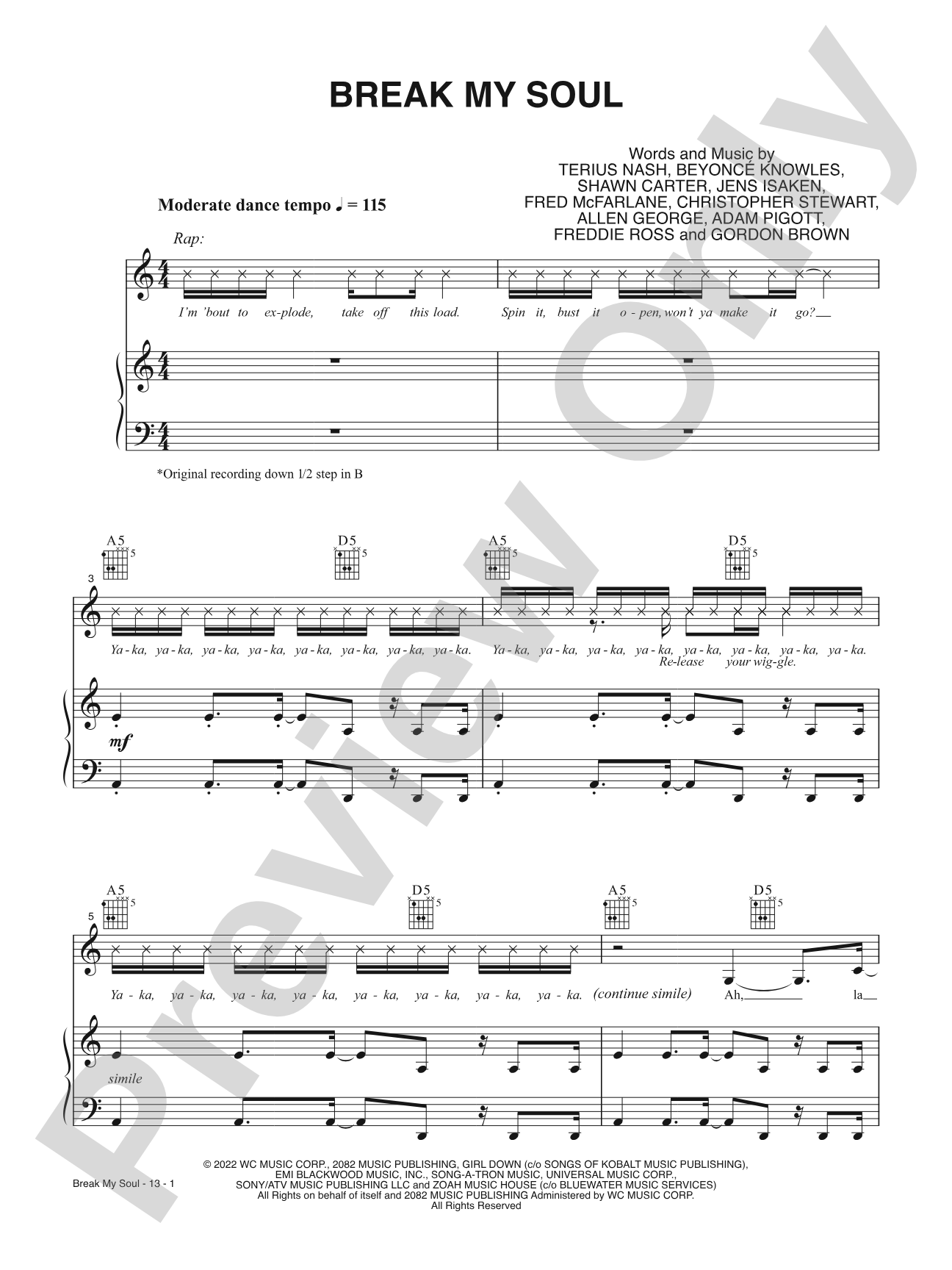 Break My Soul: Piano/Vocal/Guitar