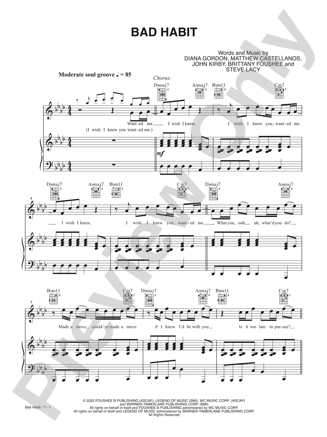 Bad Habit: Piano/Vocal/Guitar
