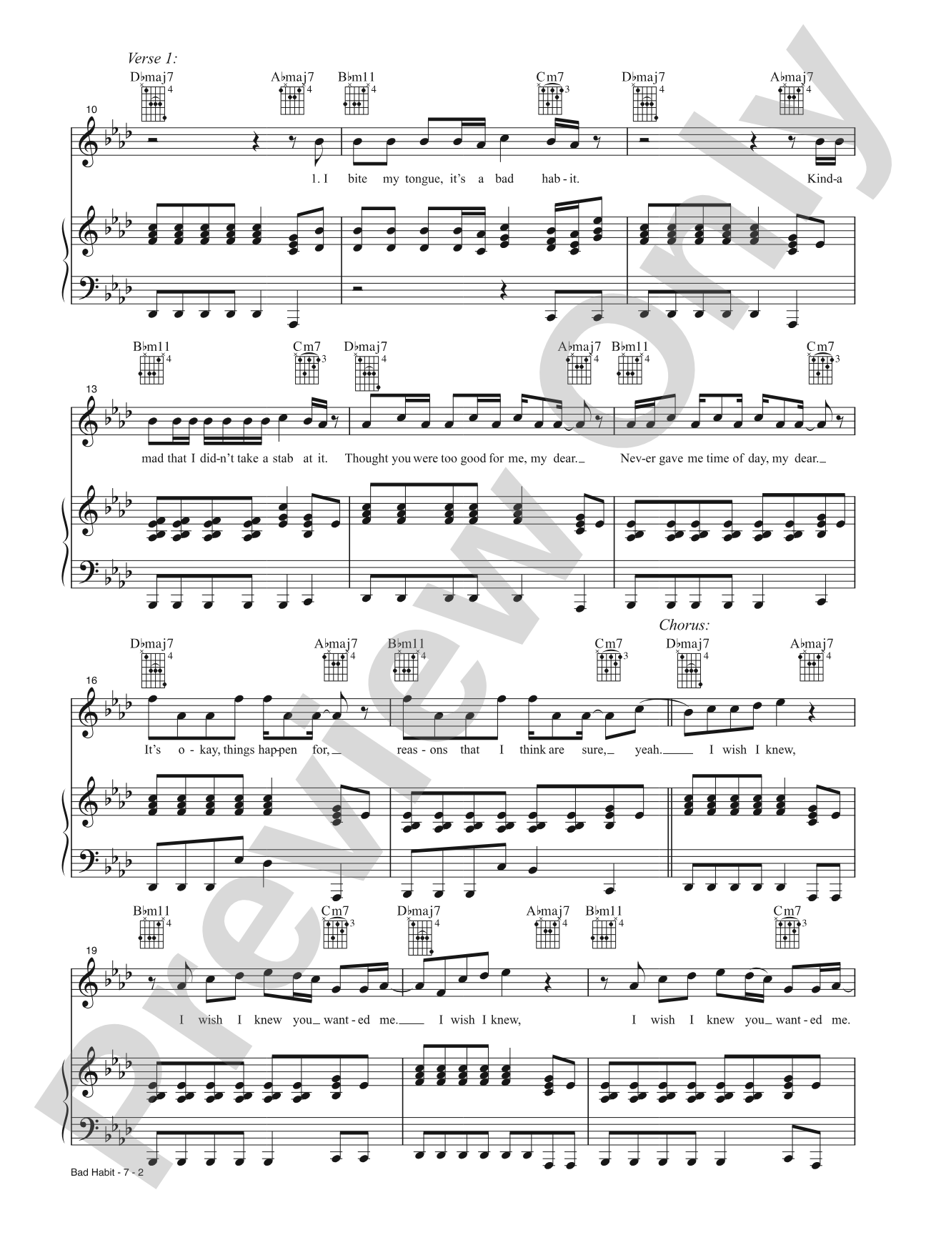 Bad Habit: Piano/Vocal/Guitar