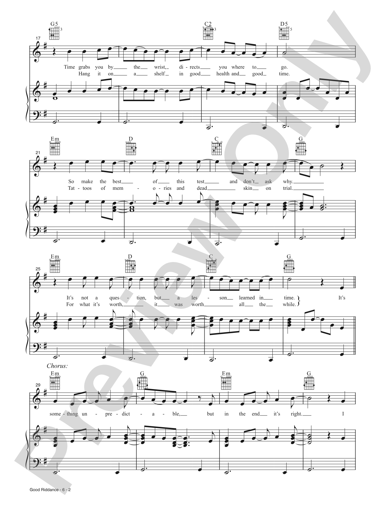 Good Riddance (Time of Your Life): Piano/Vocal/Guitar