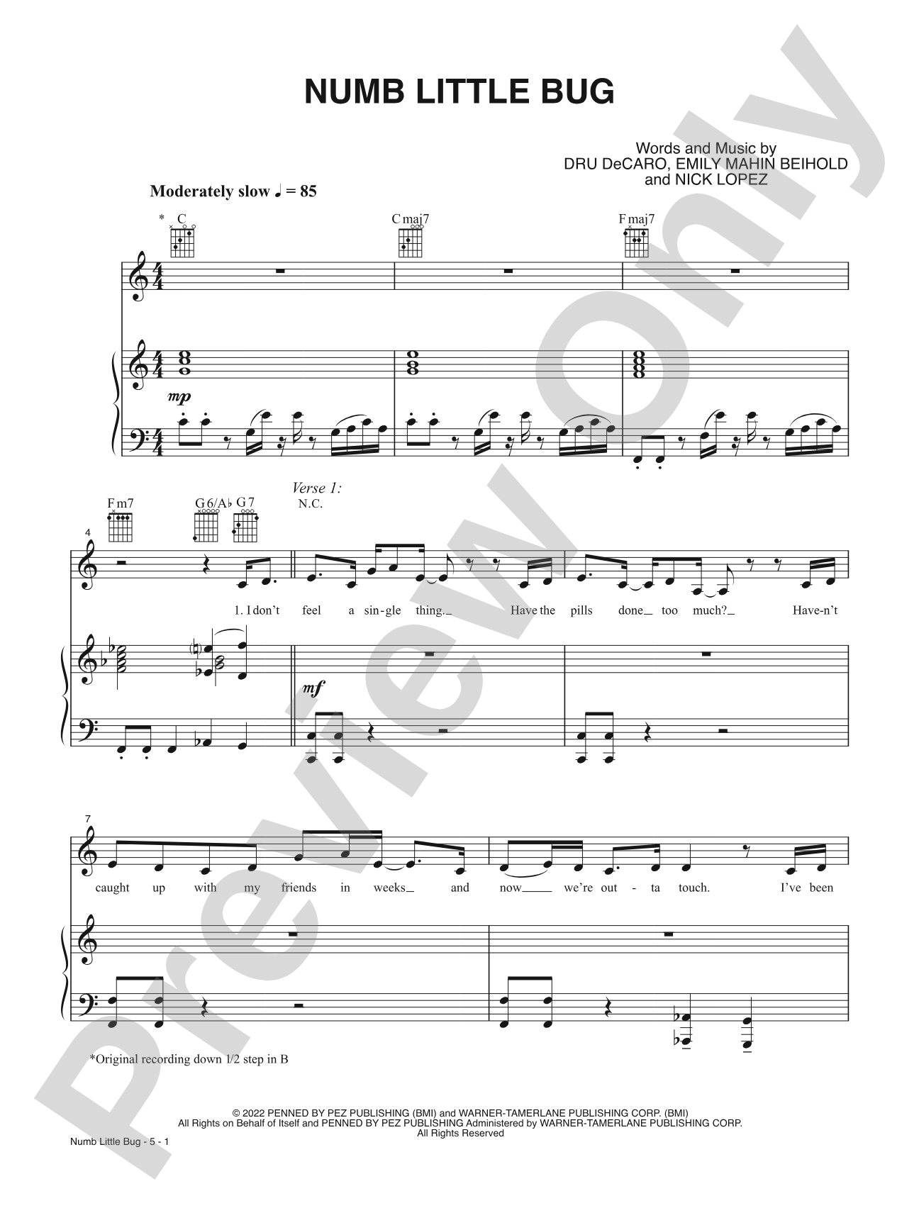 Numb Little Bug: Piano/Vocal/Guitar