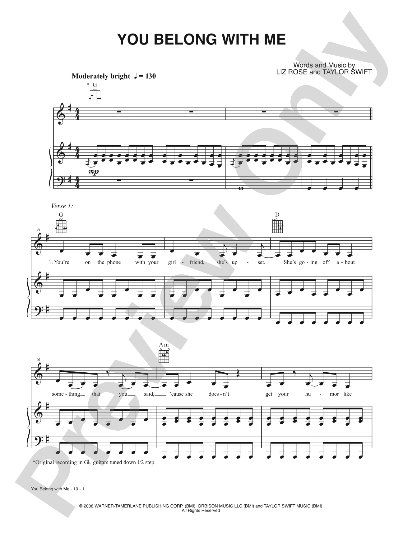 You Belong with Me: Piano/Vocal/Guitar