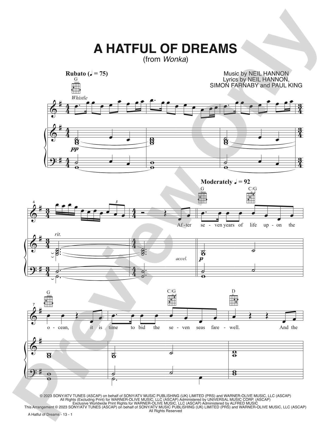 A Hatful of Dreams (from <i>Wonka</i>): Piano/Vocal/Guitar