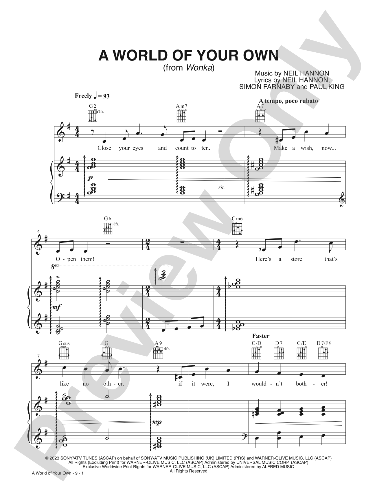 A World of Your Own (from <i>Wonka</i>): Piano/Vocal/Guitar