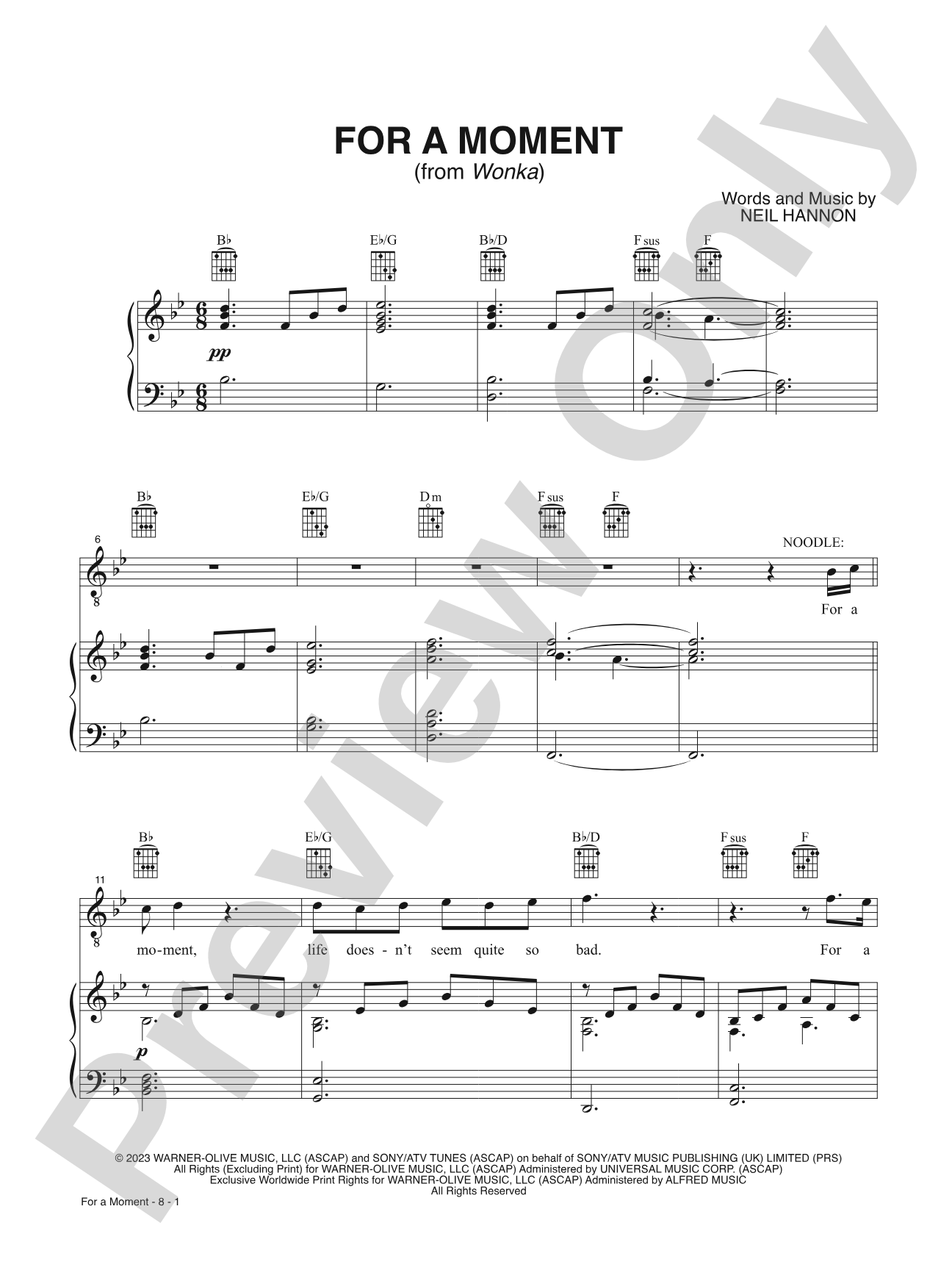 For a Moment (from <i>Wonka</i>): Piano/Vocal/Guitar