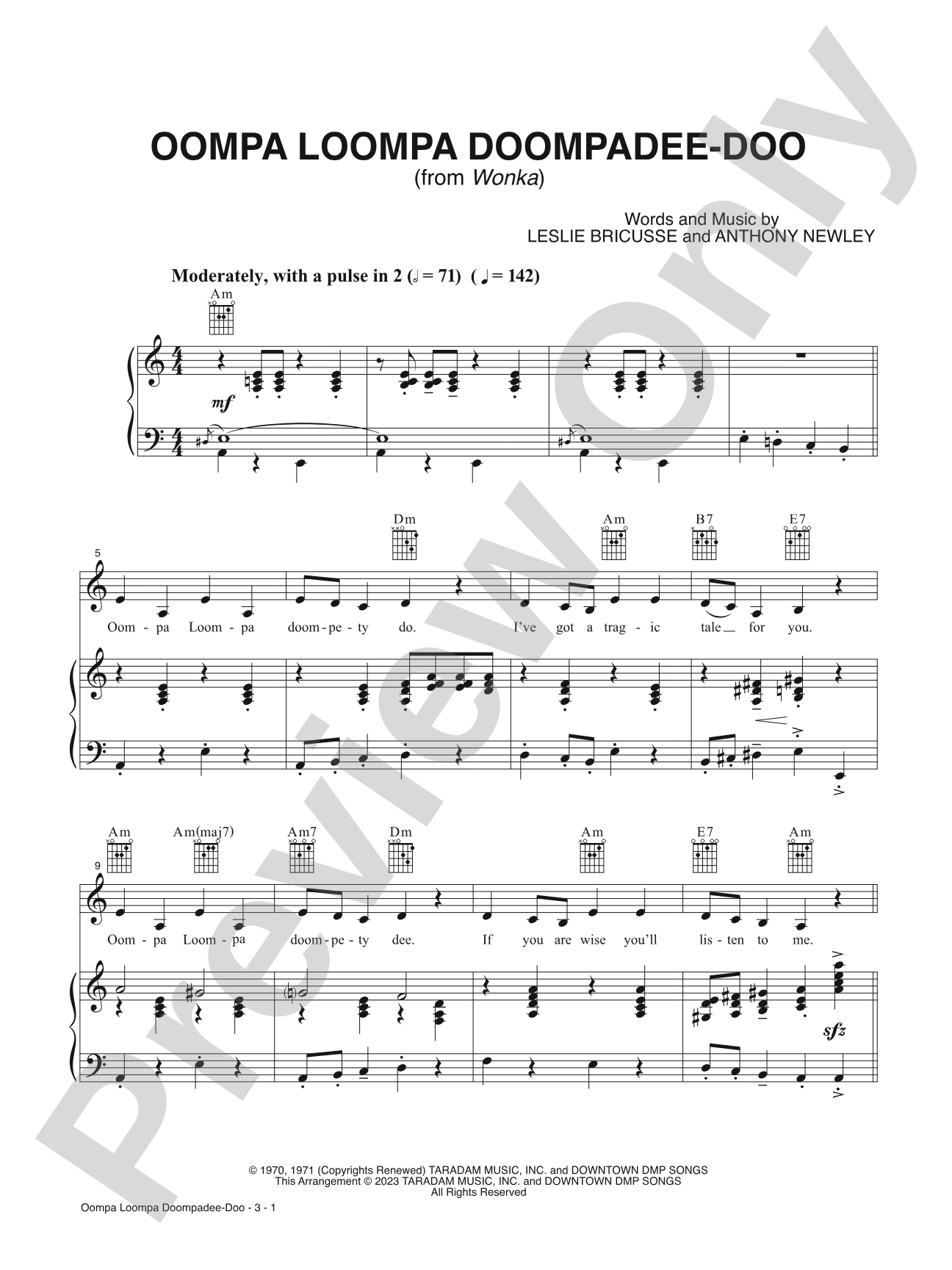 Oompa Loompa Doompadee-doo (from <i>Wonka</i>): Piano/Vocal/Guitar