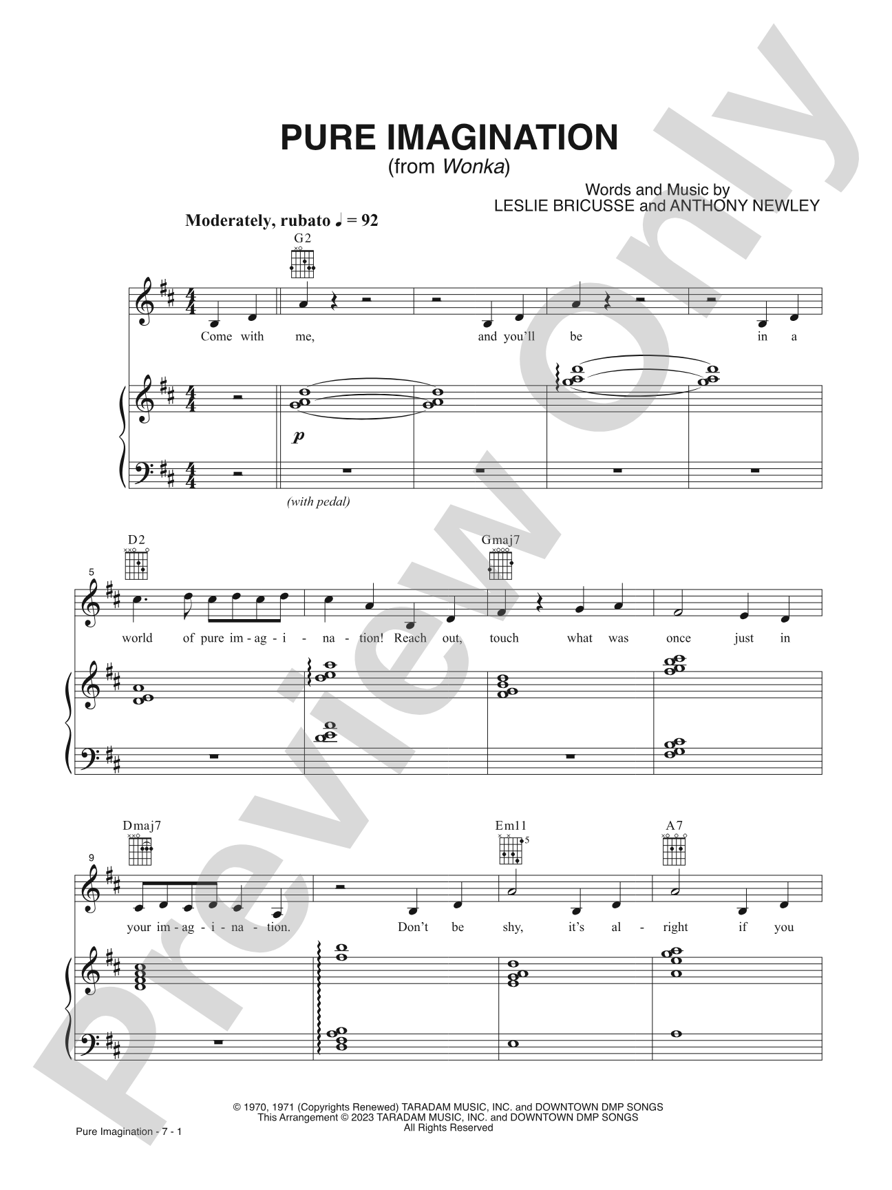 Pure Imagination (from <i>Wonka</i>): Piano/Vocal/Guitar
