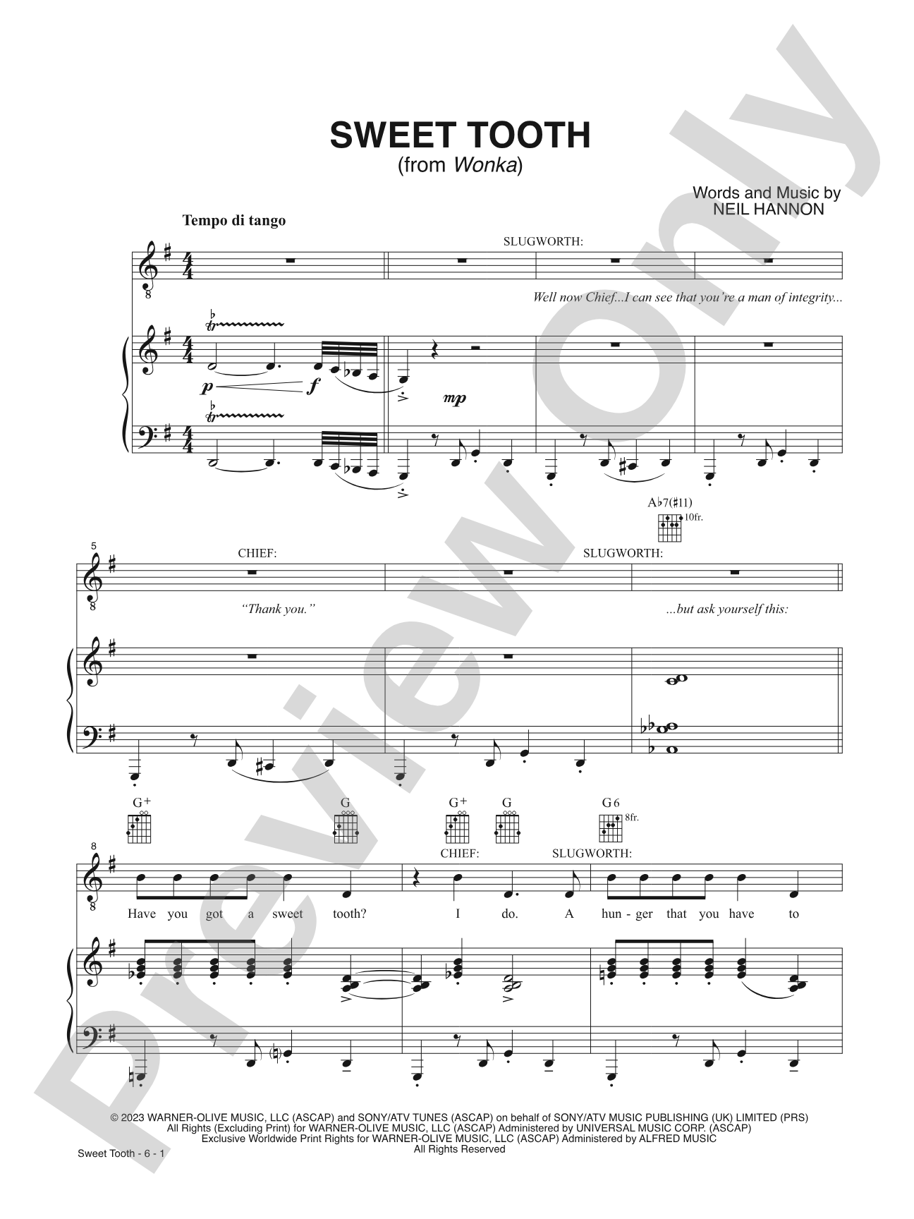 Sweet Tooth (from <i>Wonka</i>): Piano/Vocal/Guitar