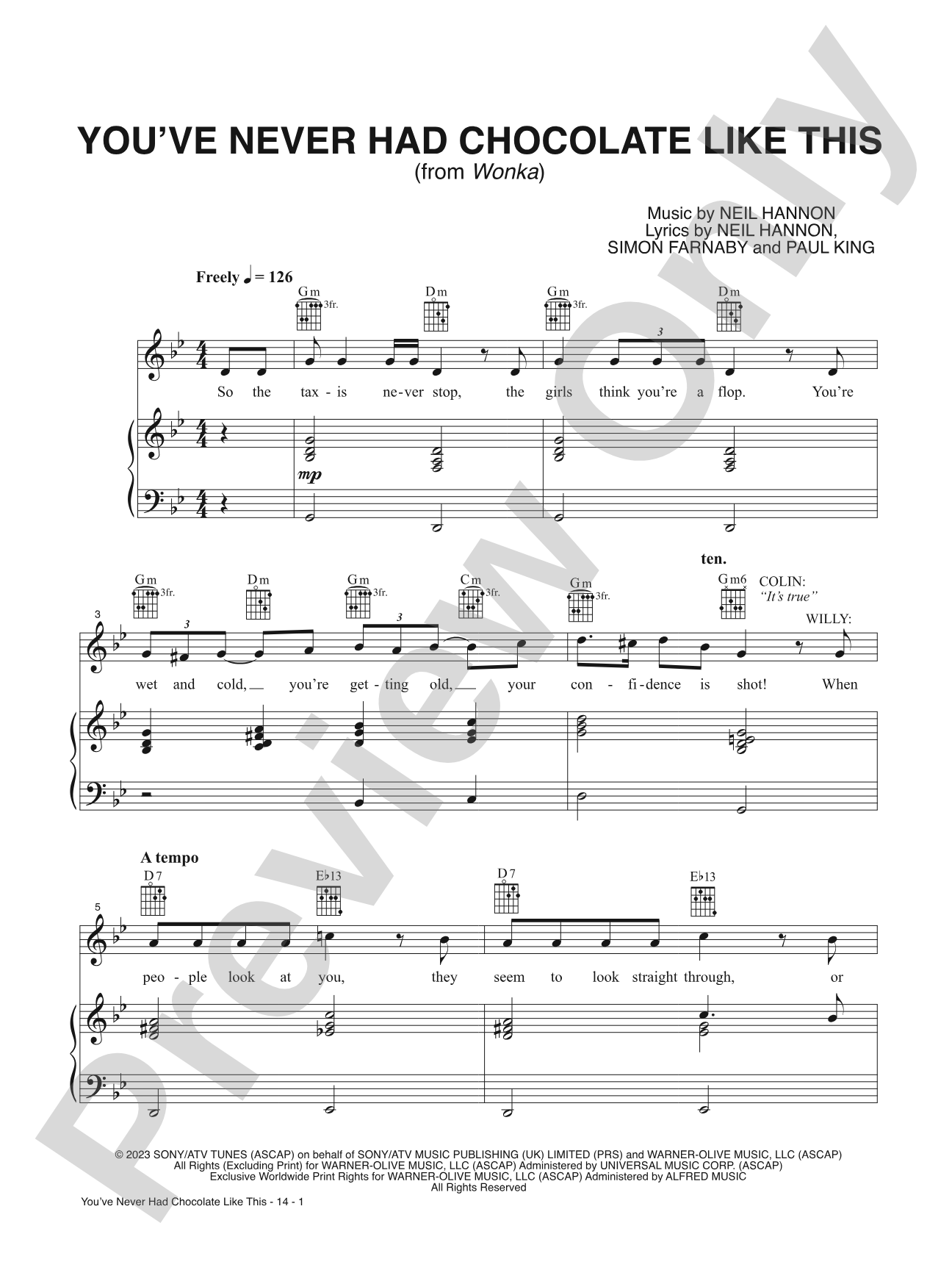 You've Never Had Chocolate Like This (from <i>Wonka</i>): Piano/Vocal/Guitar