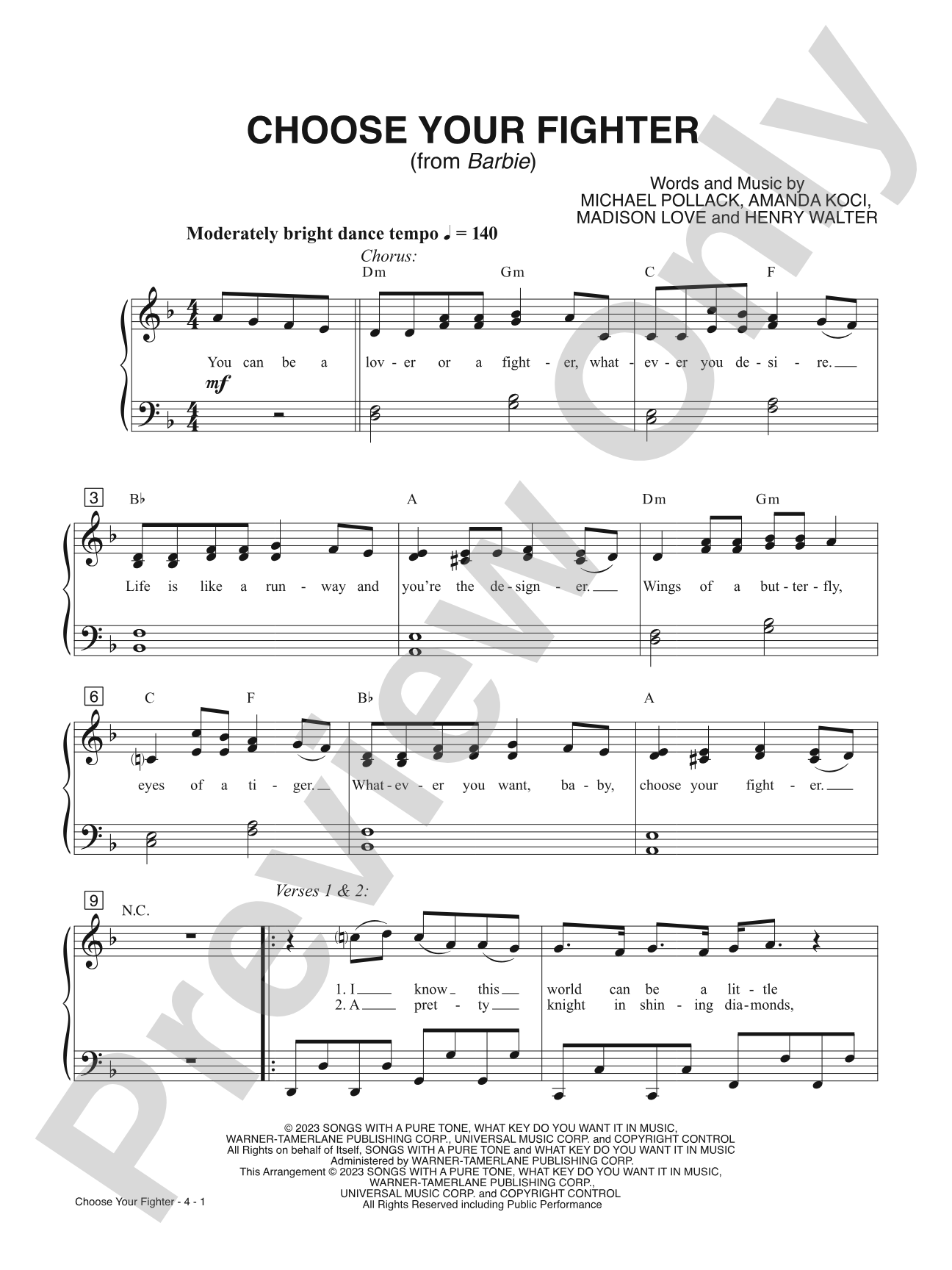 Choose Your Fighter (from <i>Barbie</i>): Piano/Vocal