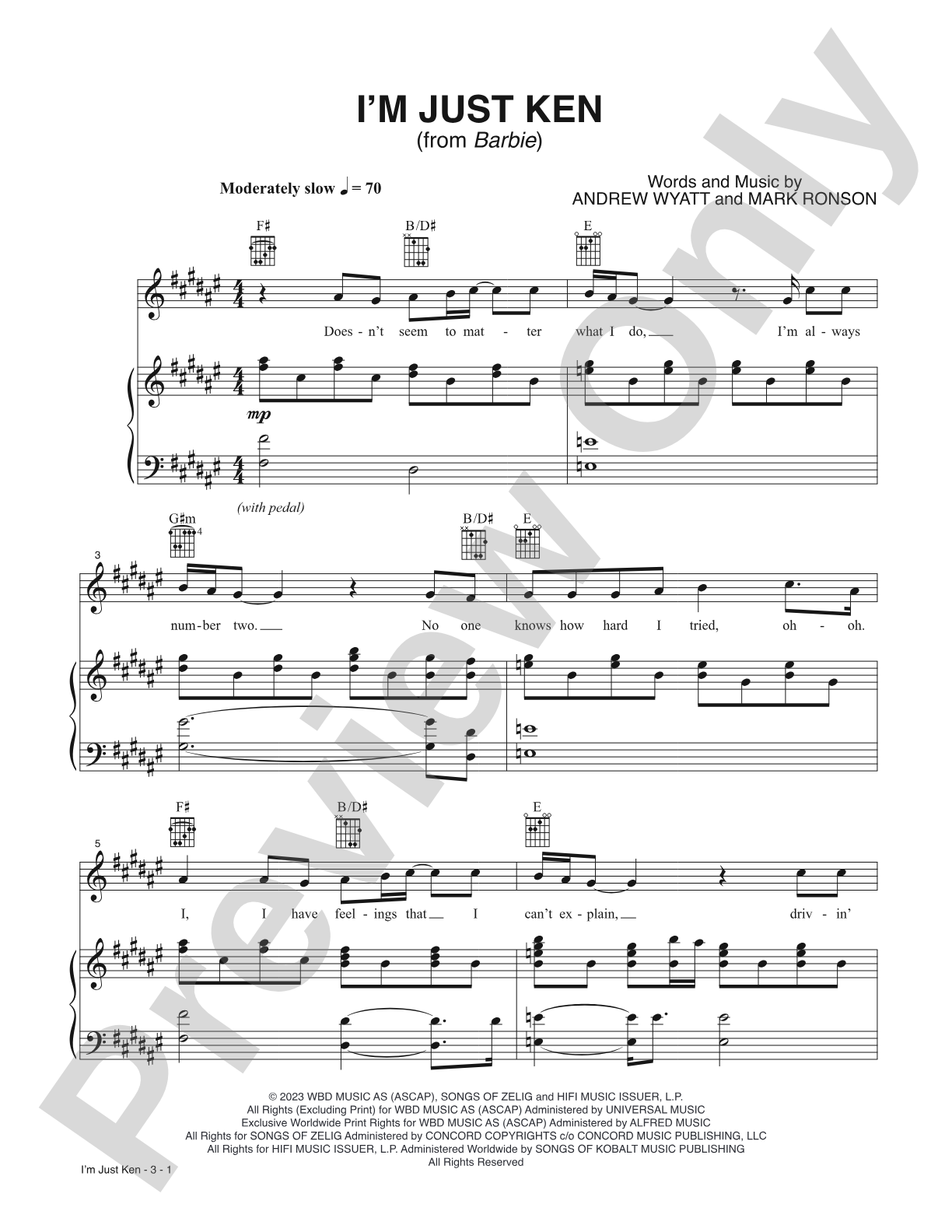 I'm Just Ken (from <i>Barbie</i>): Piano/Vocal/Guitar