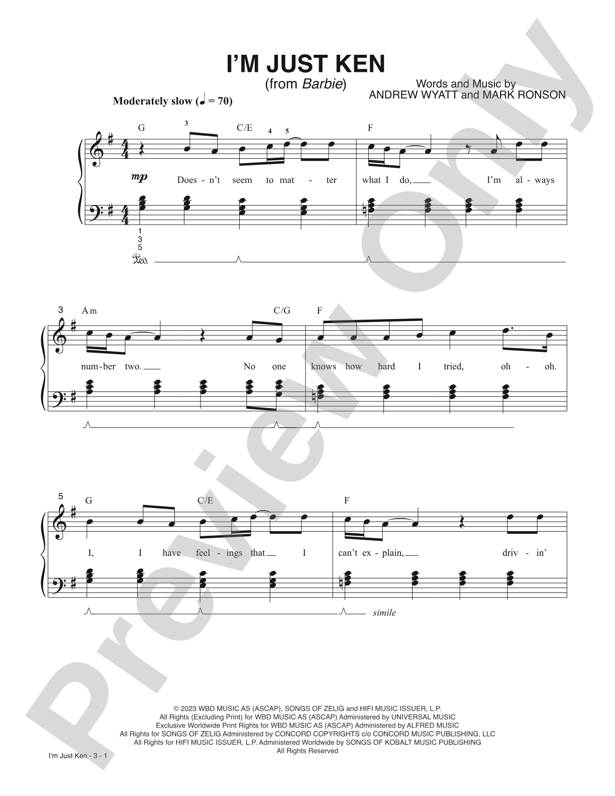 I'm Just Ken (from <i>Barbie</i>): Piano/Vocal