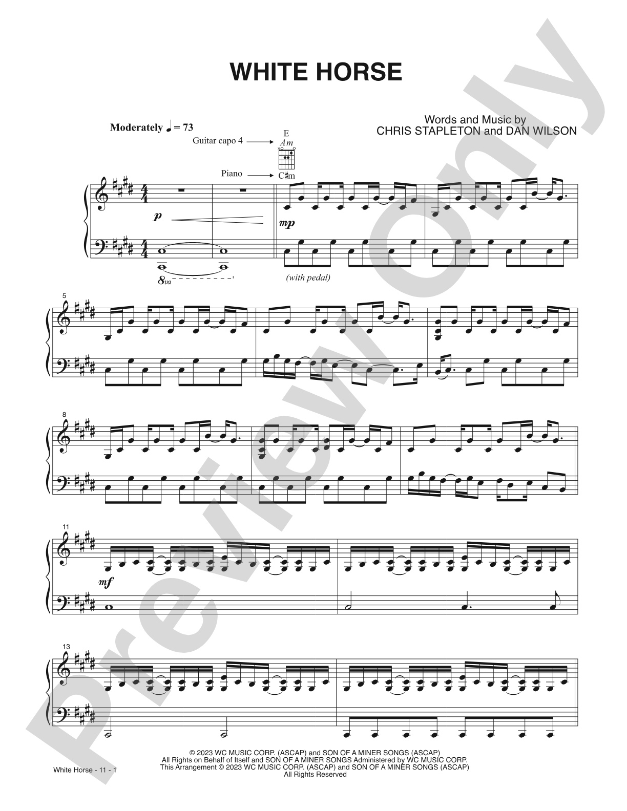 White Horse: Piano/Vocal/Guitar
