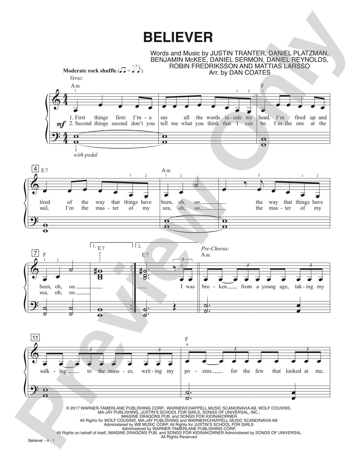 Believer: Piano/Vocal