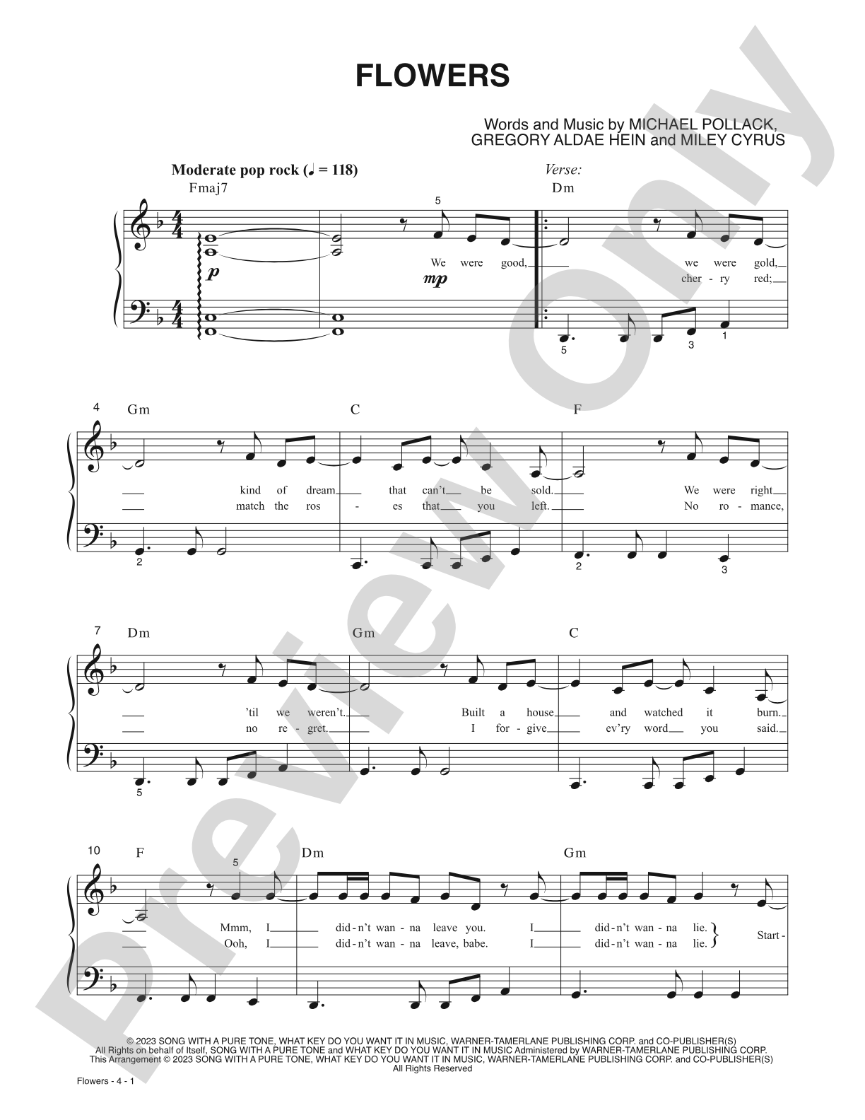 Flowers: Piano/Vocal