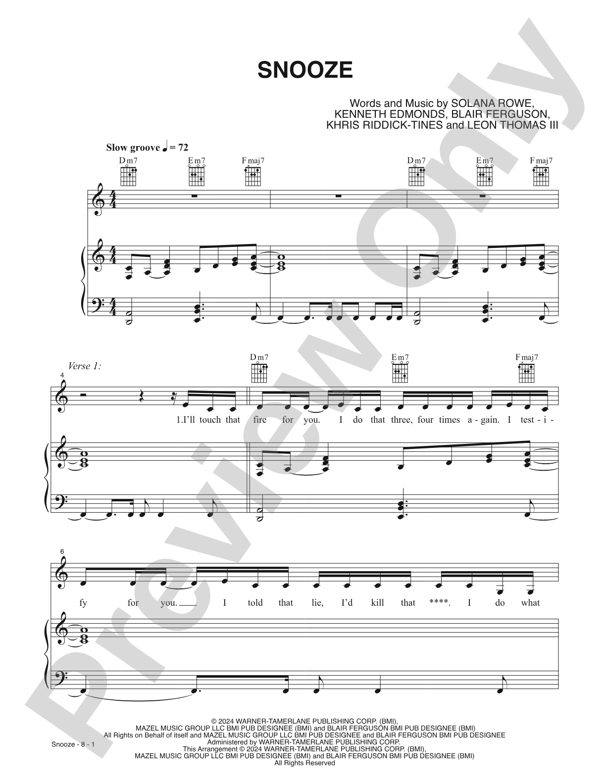 Snooze: Piano/Vocal/Guitar