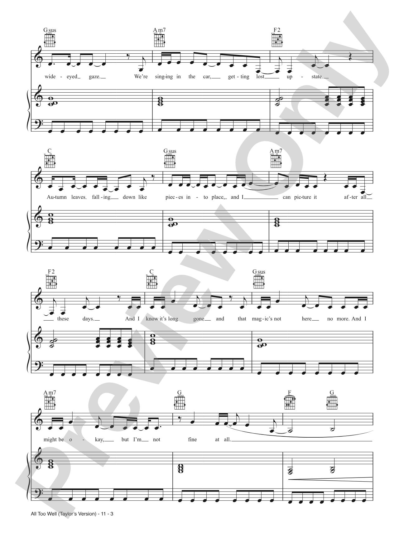 All Too Well (Taylor's Version): Piano/Vocal/Guitar