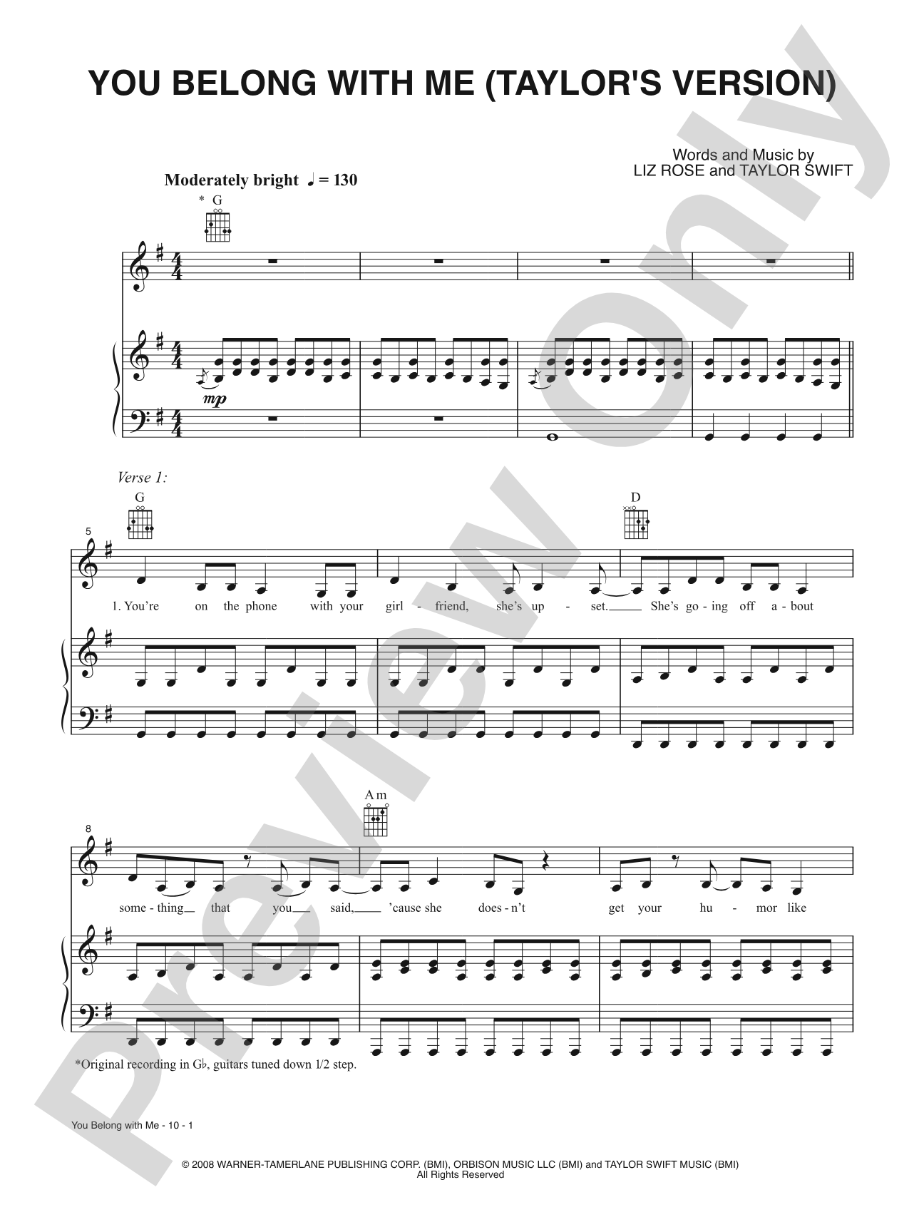 You Belong With Me (Taylor's Version): Piano/Vocal/Guitar