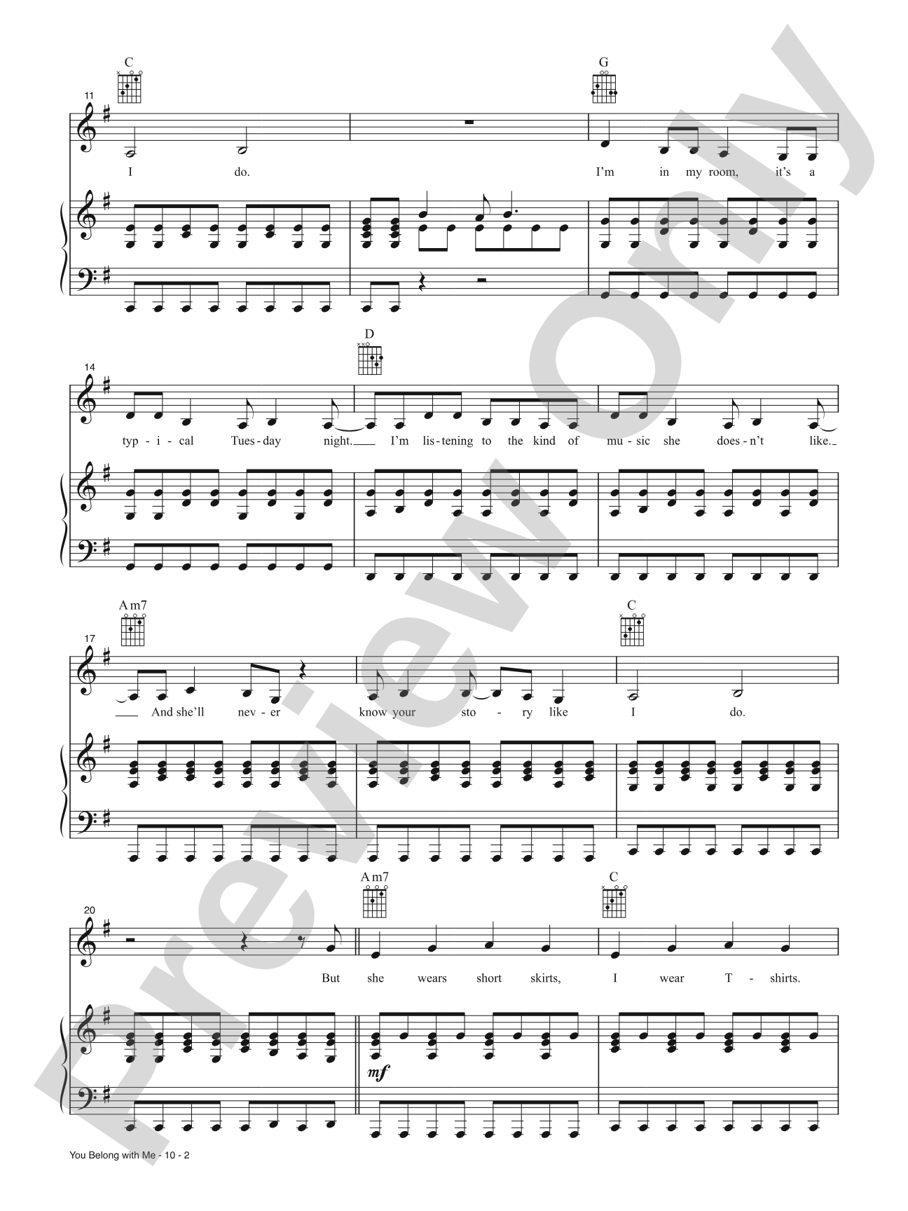 You Belong With Me (Taylor's Version): Piano/Vocal/Guitar